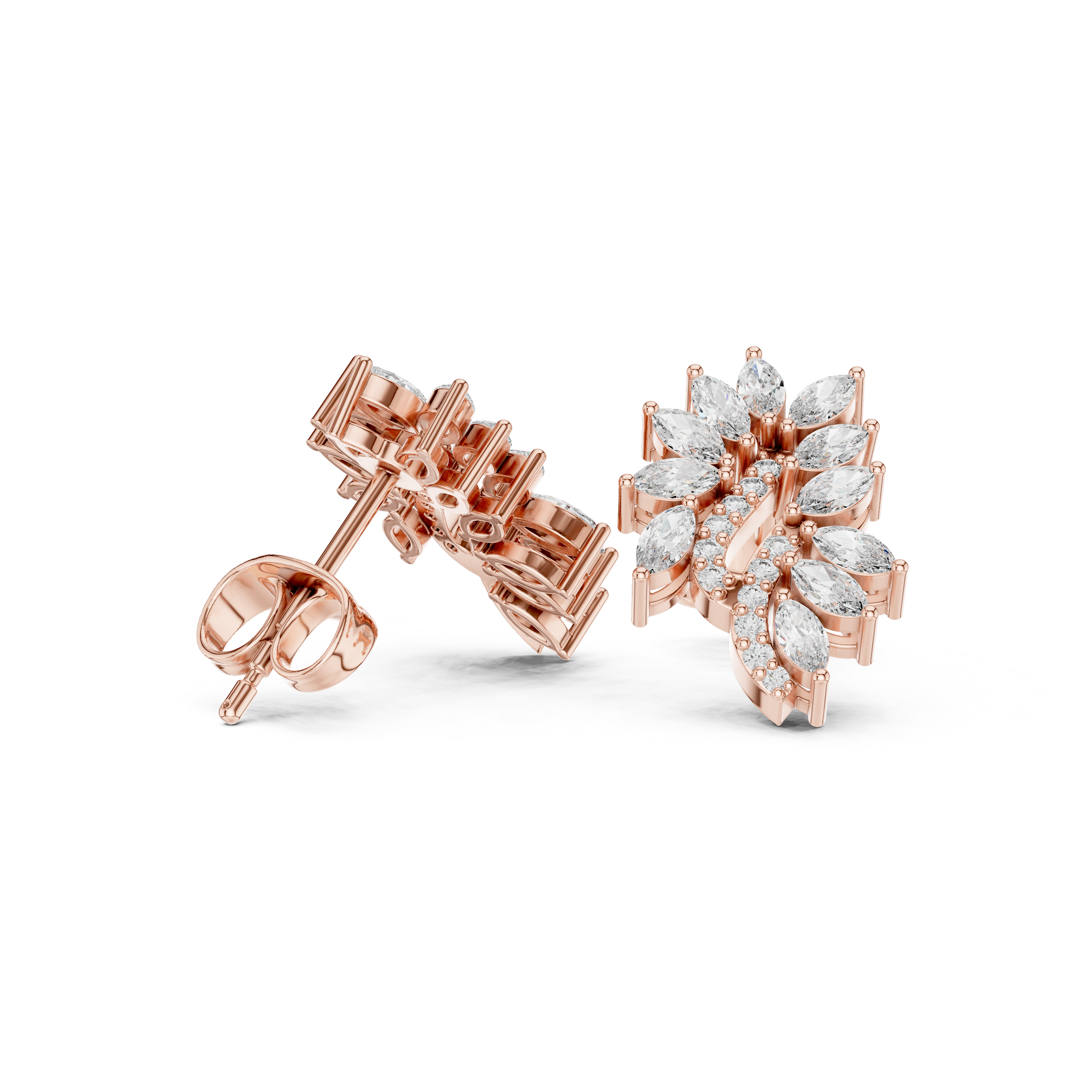 0.61 CT Marquise Diamond Feather Leaf Stud Earrings