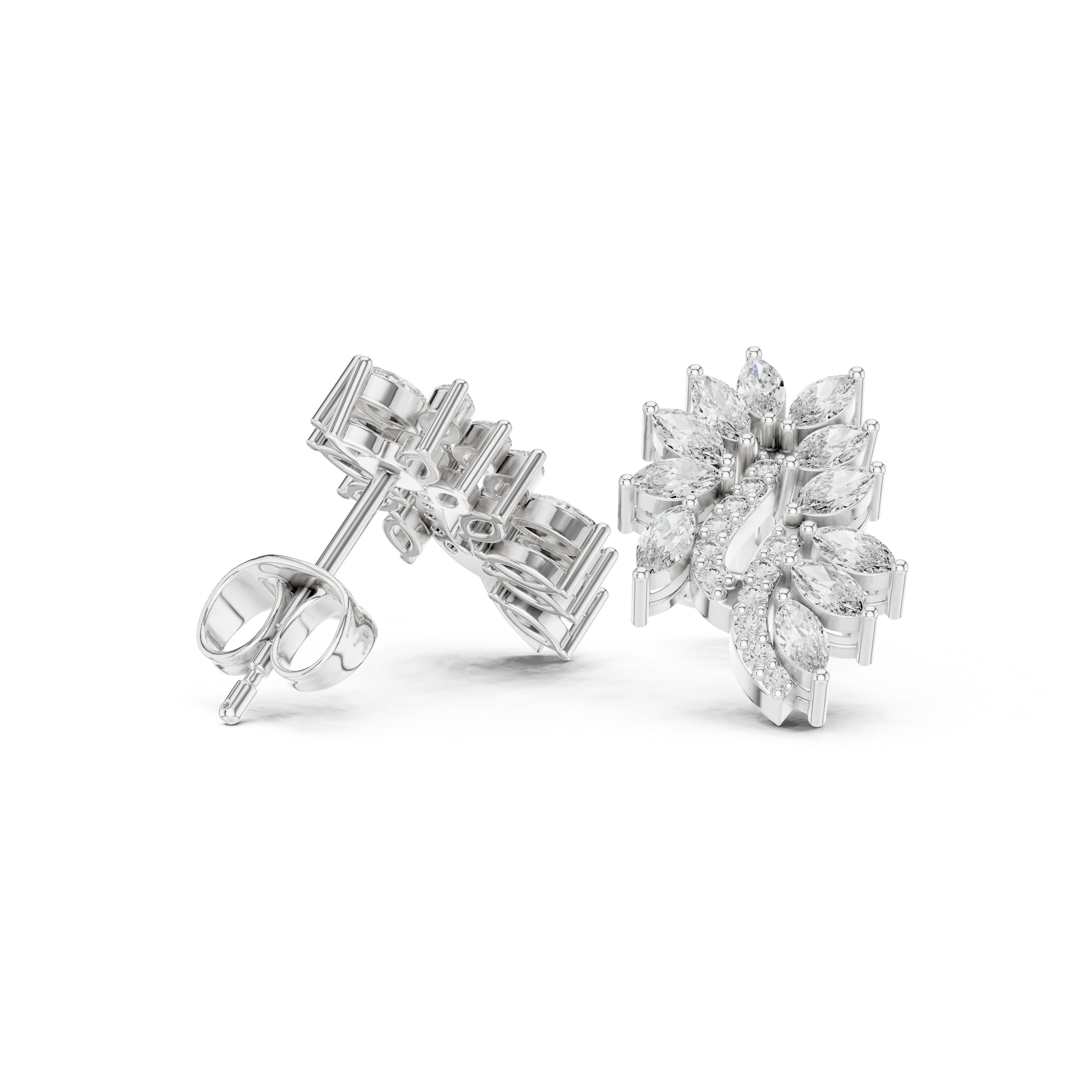 0.61 CT Marquise Diamond Feather Leaf Stud Earrings