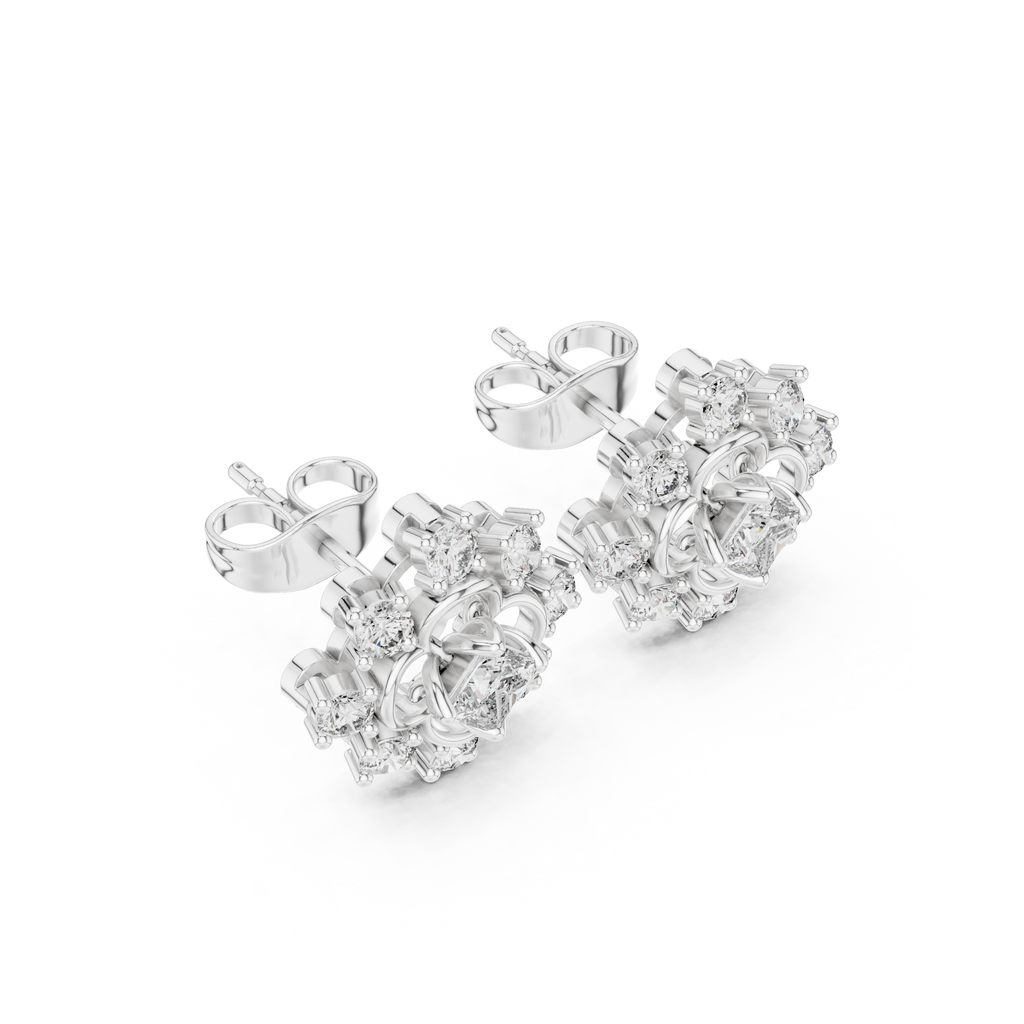 0.83 CT Princess Cut Halo Floral Diamond Stud Earrings