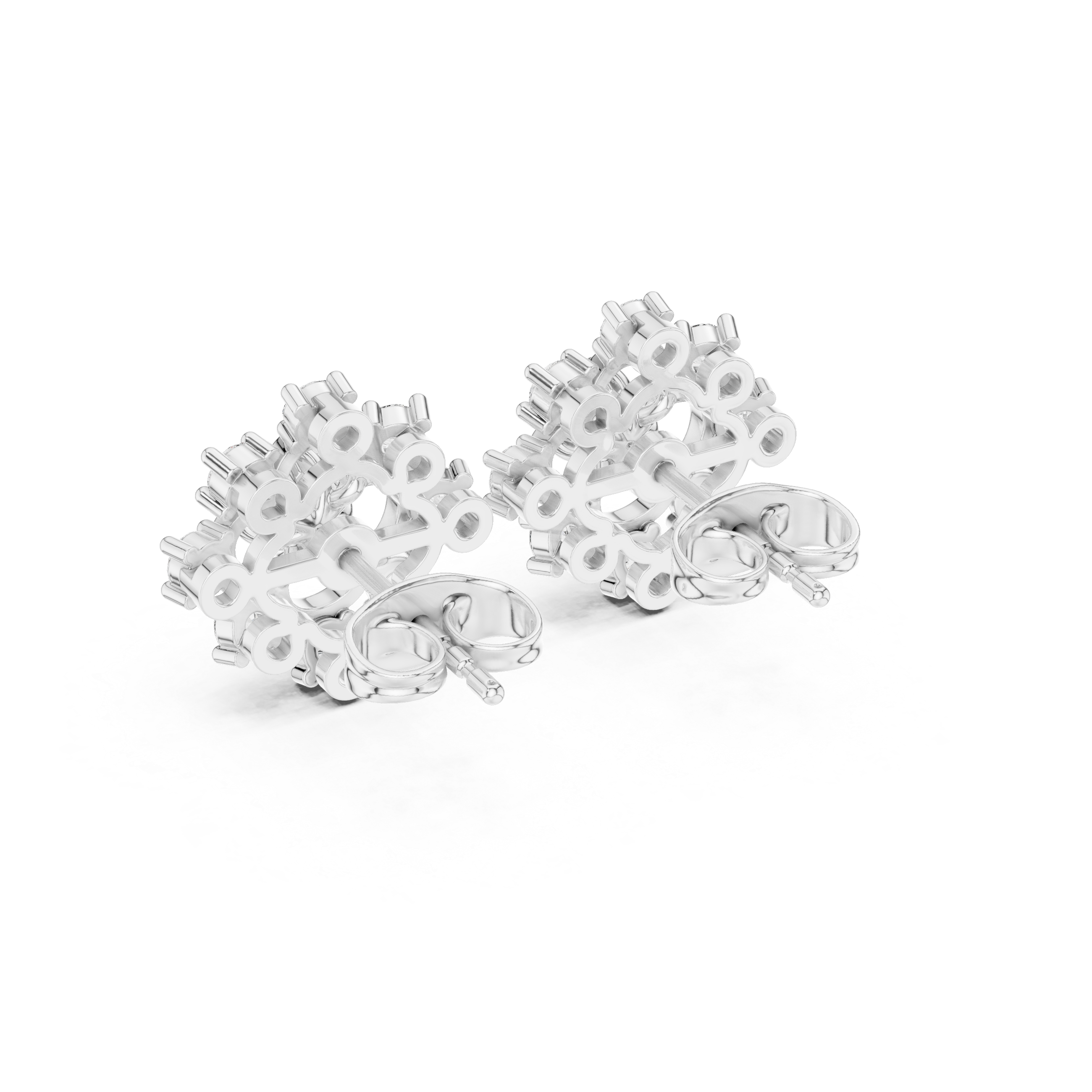 0.83 CT Princess Cut Halo Floral Diamond Stud Earrings
