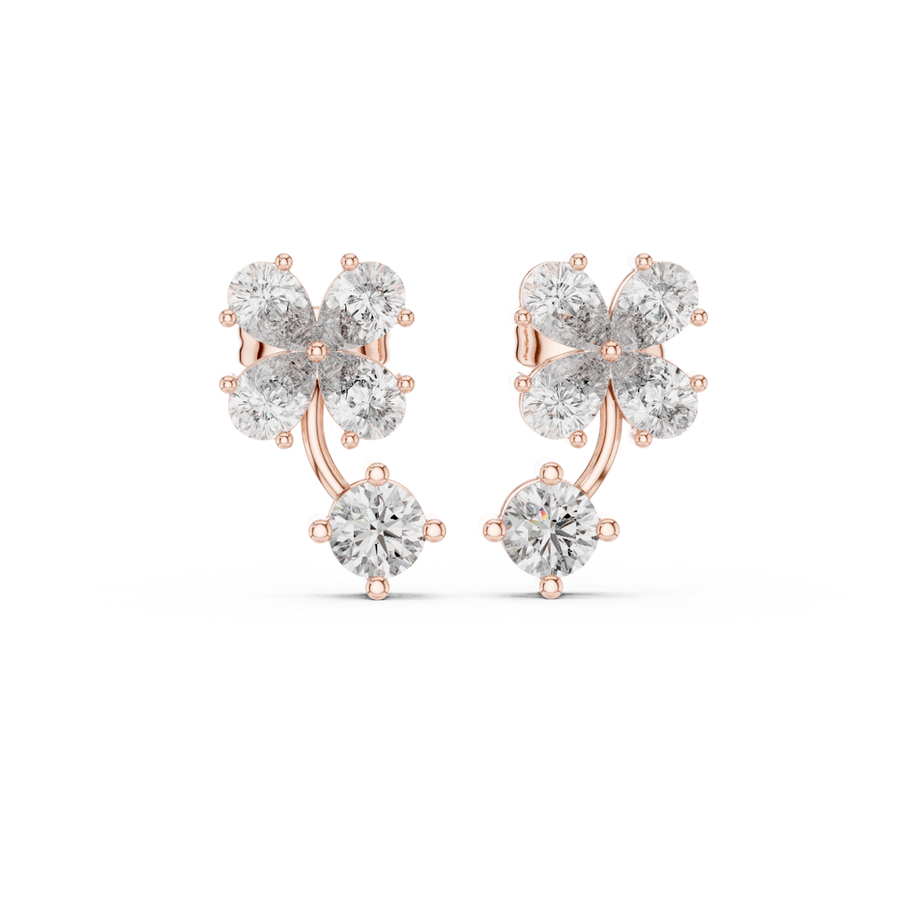 1.72 CT Pear Diamond Floral Drop Stud Earrings