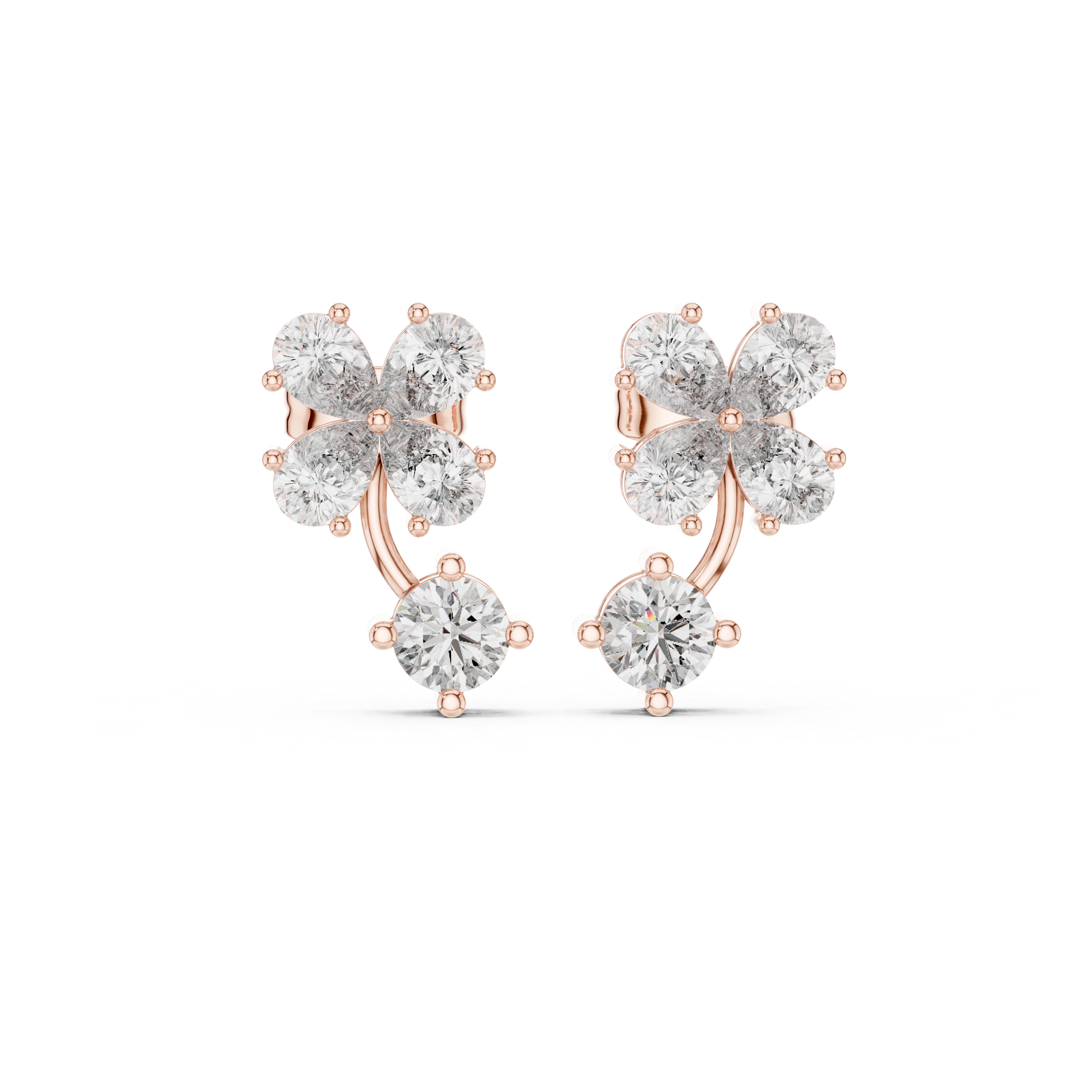 1.72 CT Pear Diamond Floral Drop Stud Earrings