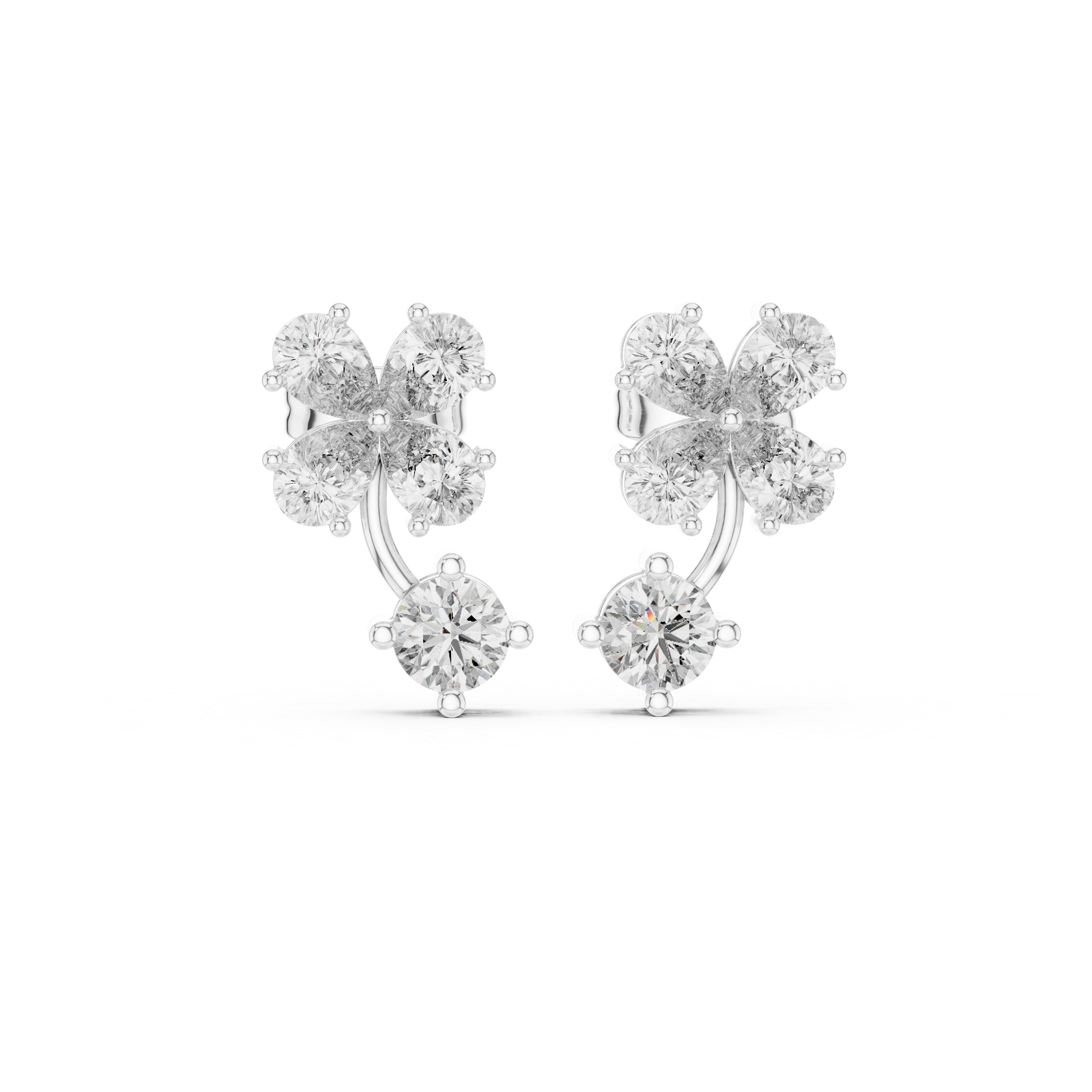 1.72 CT Pear Diamond Floral Drop Stud Earrings