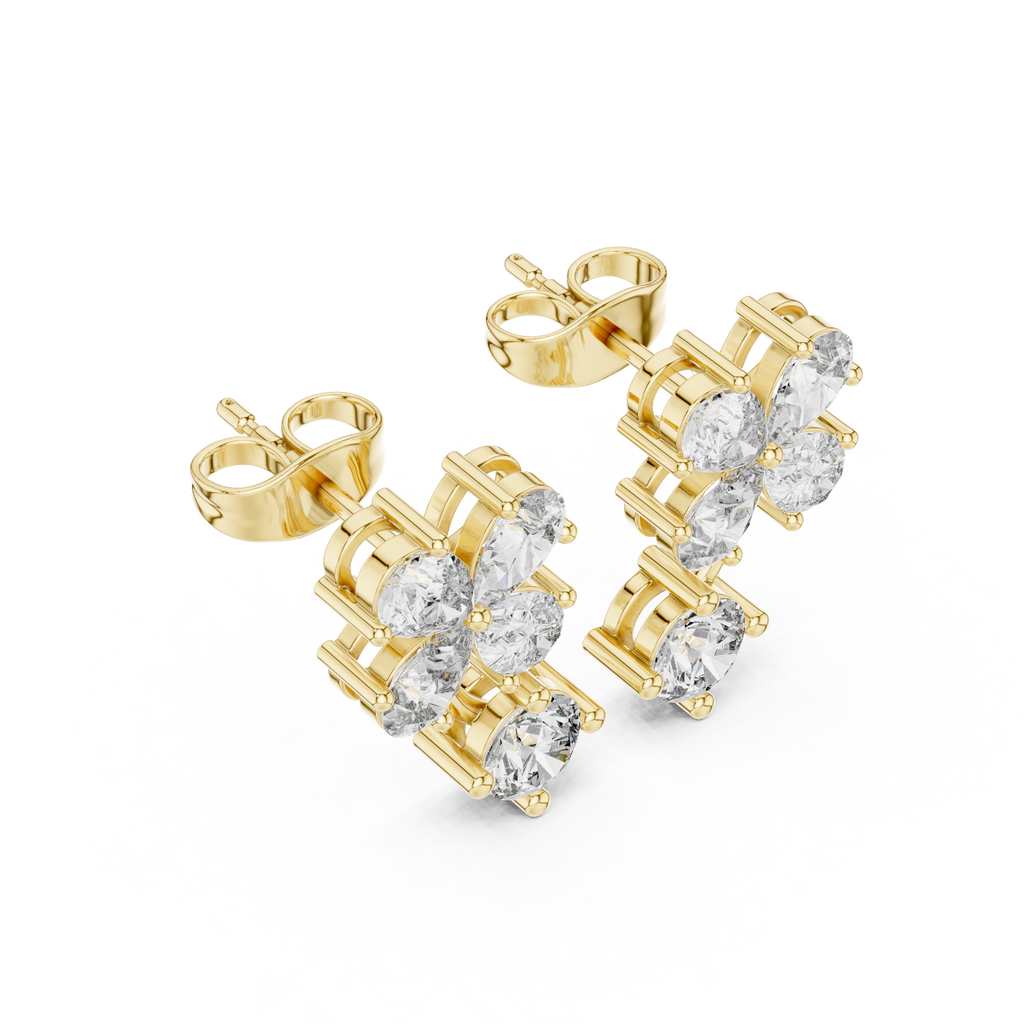 1.72 CT Pear Diamond Floral Drop Stud Earrings