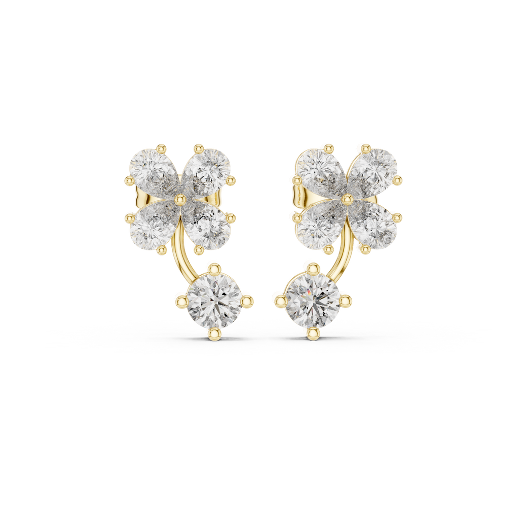 1.72 CT Pear Diamond Floral Drop Stud Earrings