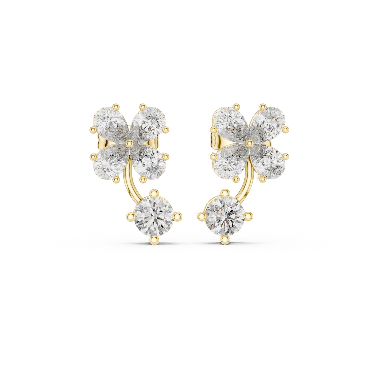 Pear Diamond Floral Drop Stud Earrings, additional photo — Jewelix Atelier