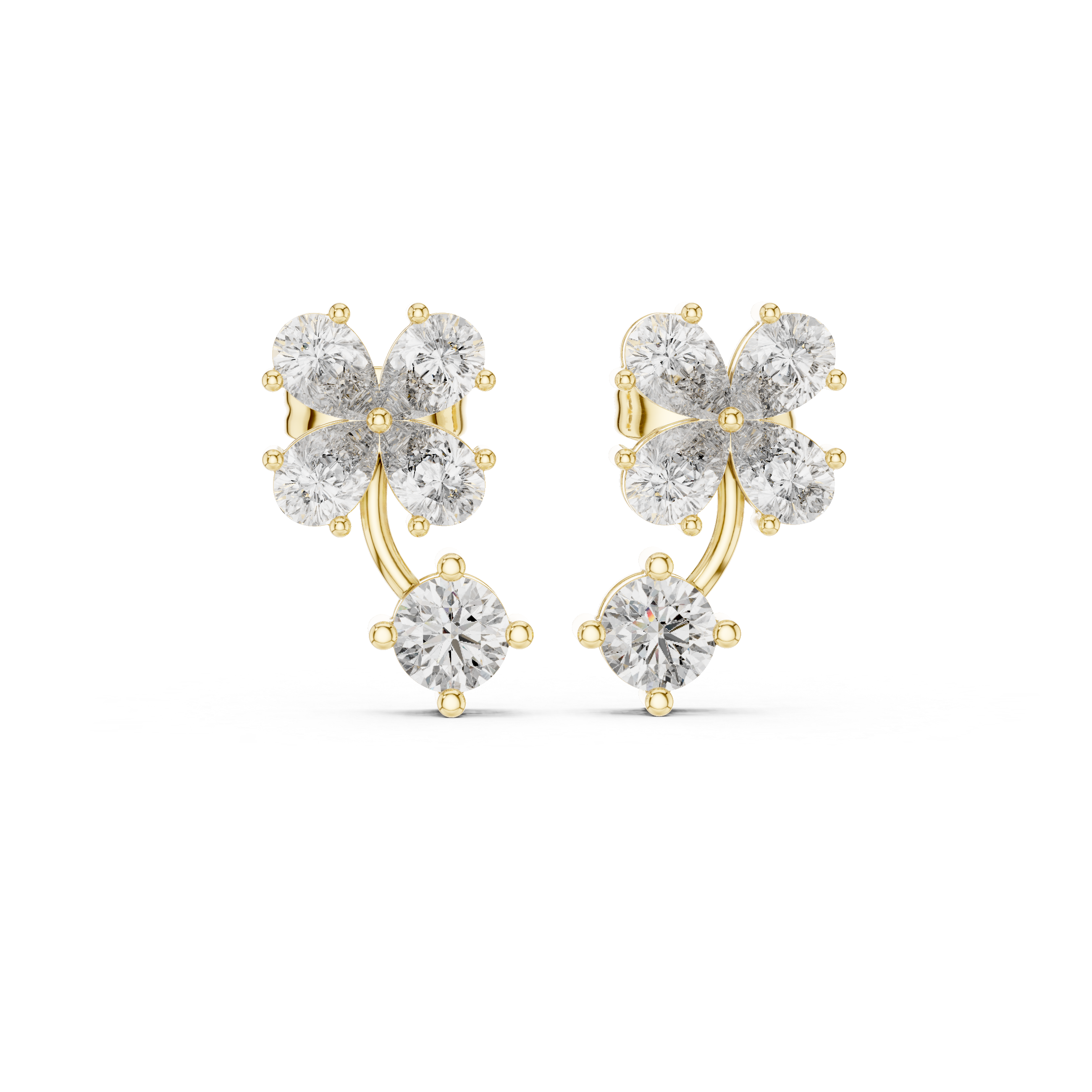 1.72 CT Pear Diamond Floral Drop Stud Earrings
