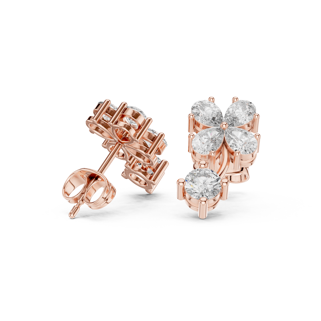 1.72 CT Pear Diamond Floral Drop Stud Earrings