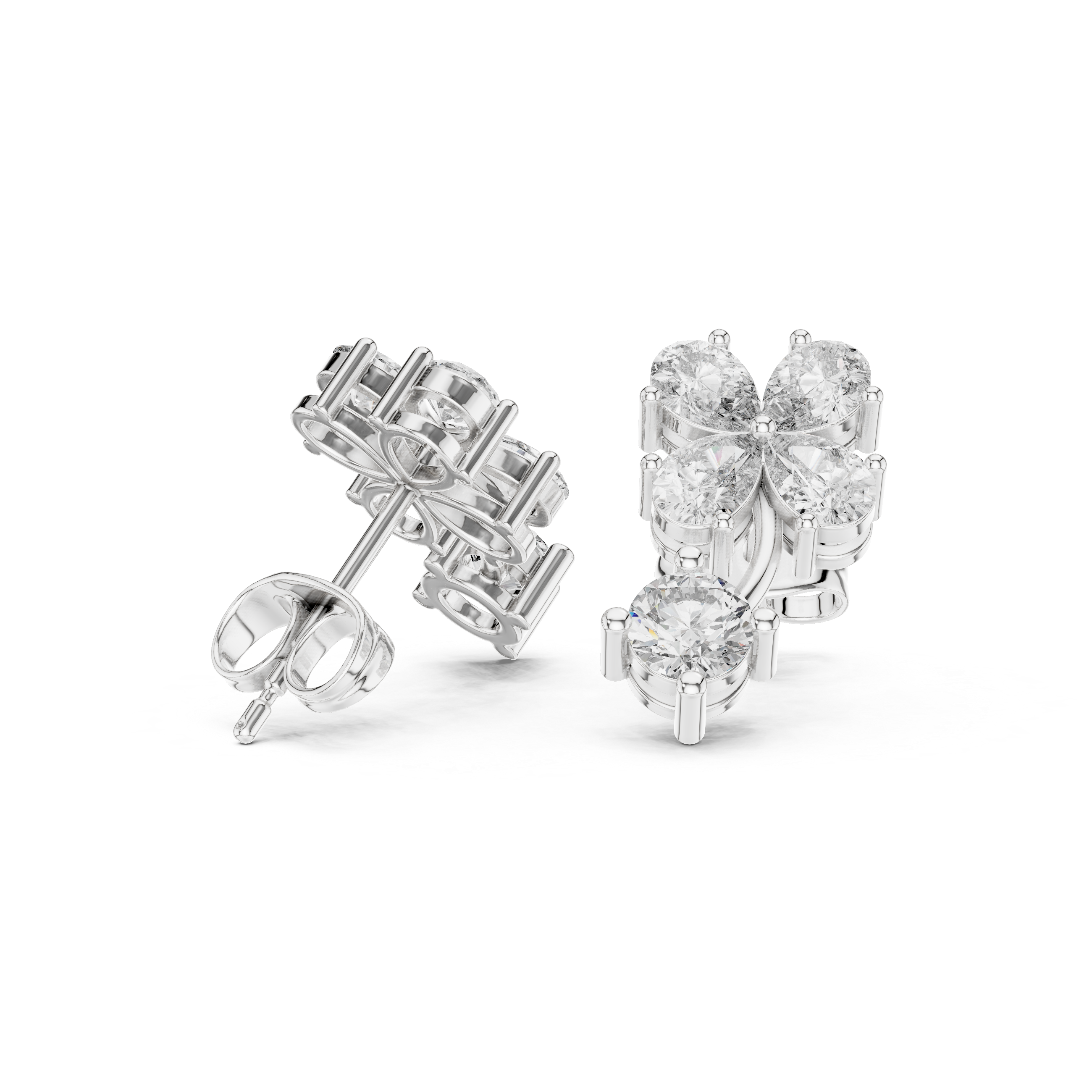 1.72 CT Pear Diamond Floral Drop Stud Earrings