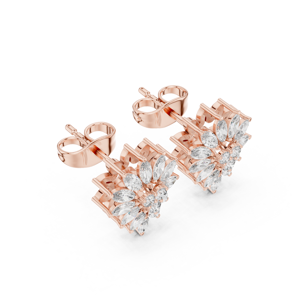 0.62 CT Marquise Diamond Floral Burst Stud Earrings