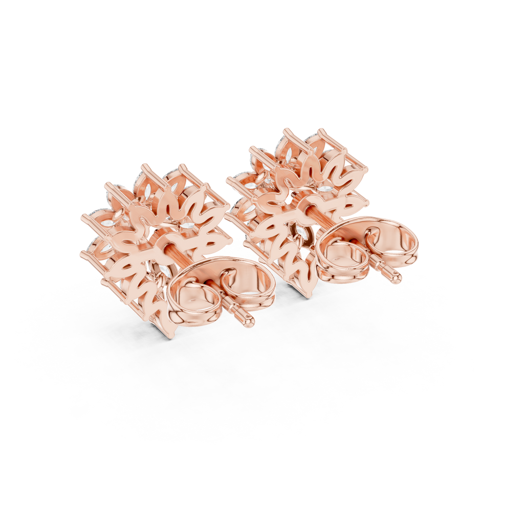 0.62 CT Marquise Diamond Floral Burst Stud Earrings