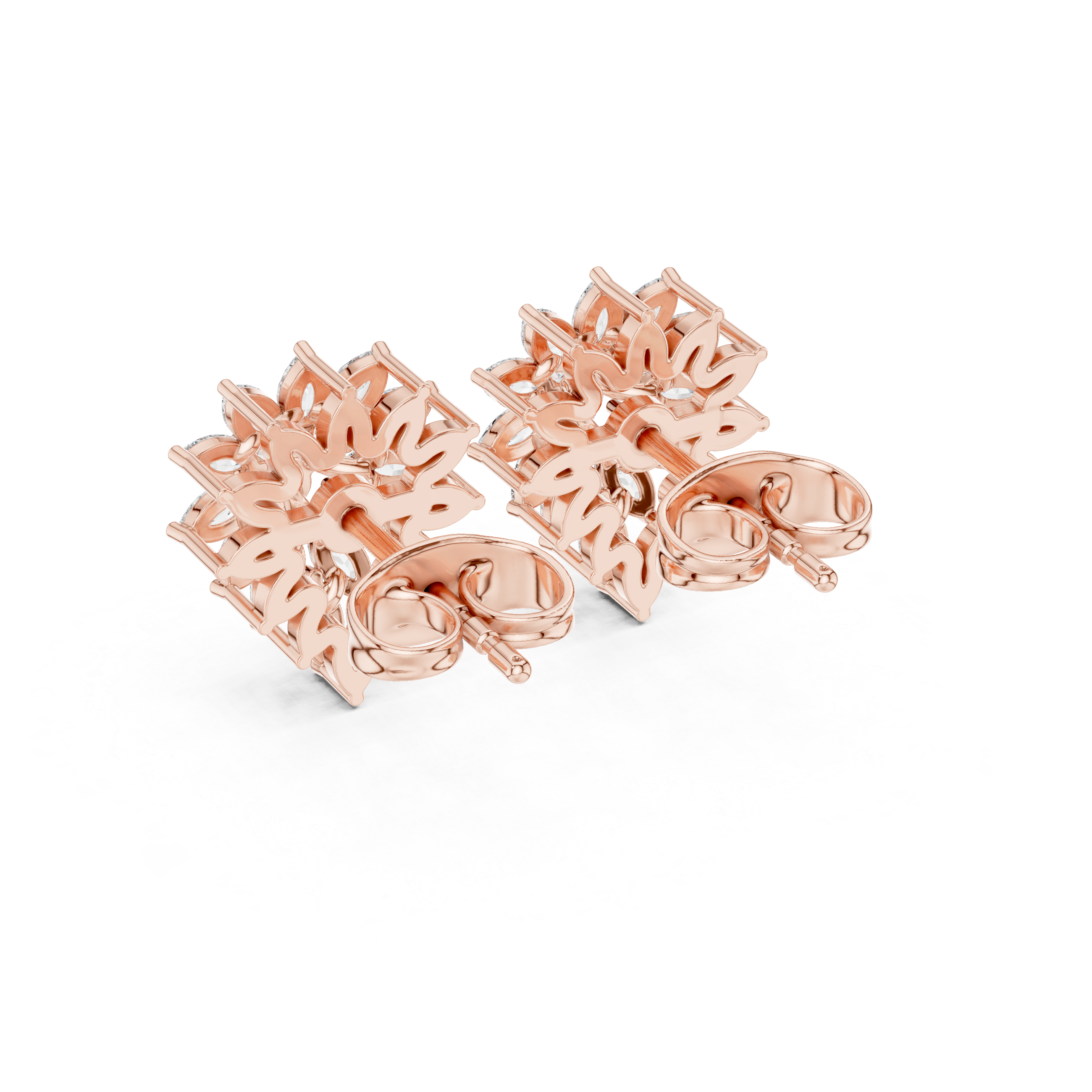 0.62 CT Marquise Diamond Floral Burst Stud Earrings