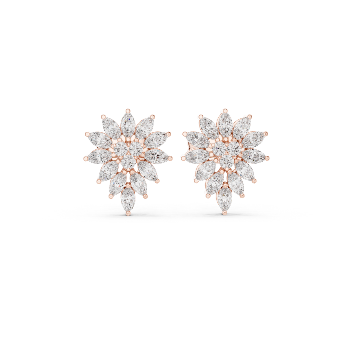 Marquise Diamond Floral Burst Stud Earrings, gallery image — Jewelix Atelier