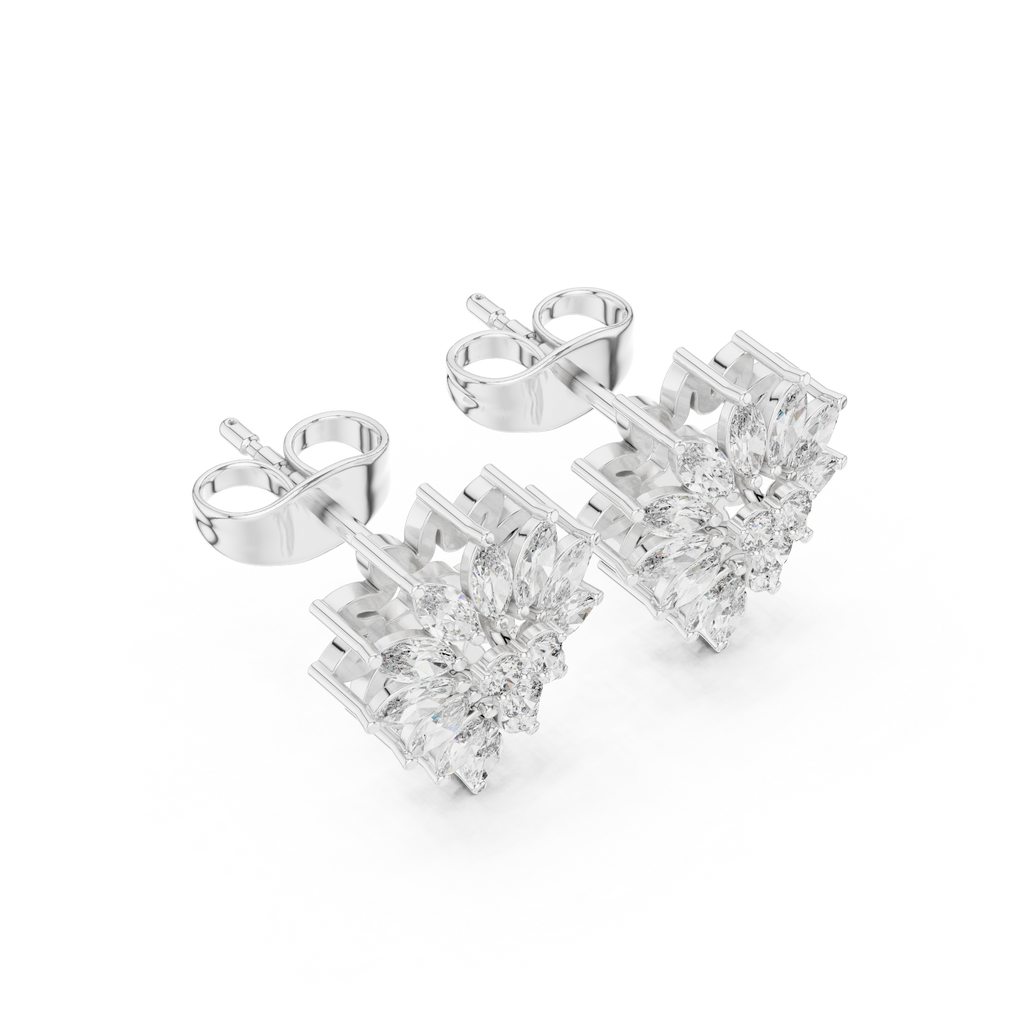 0.62 CT Marquise Diamond Floral Burst Stud Earrings