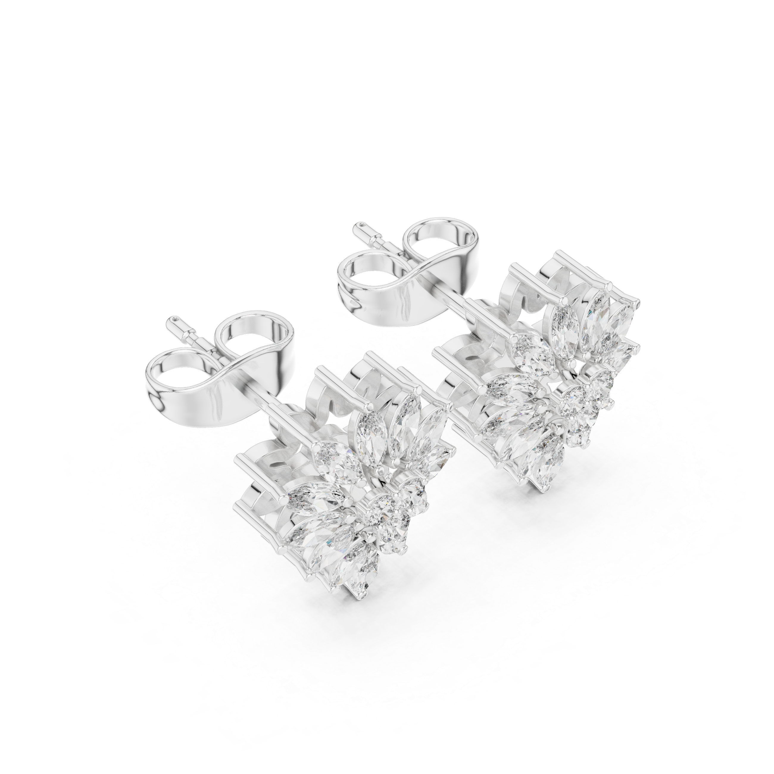0.62 CT Marquise Diamond Floral Burst Stud Earrings