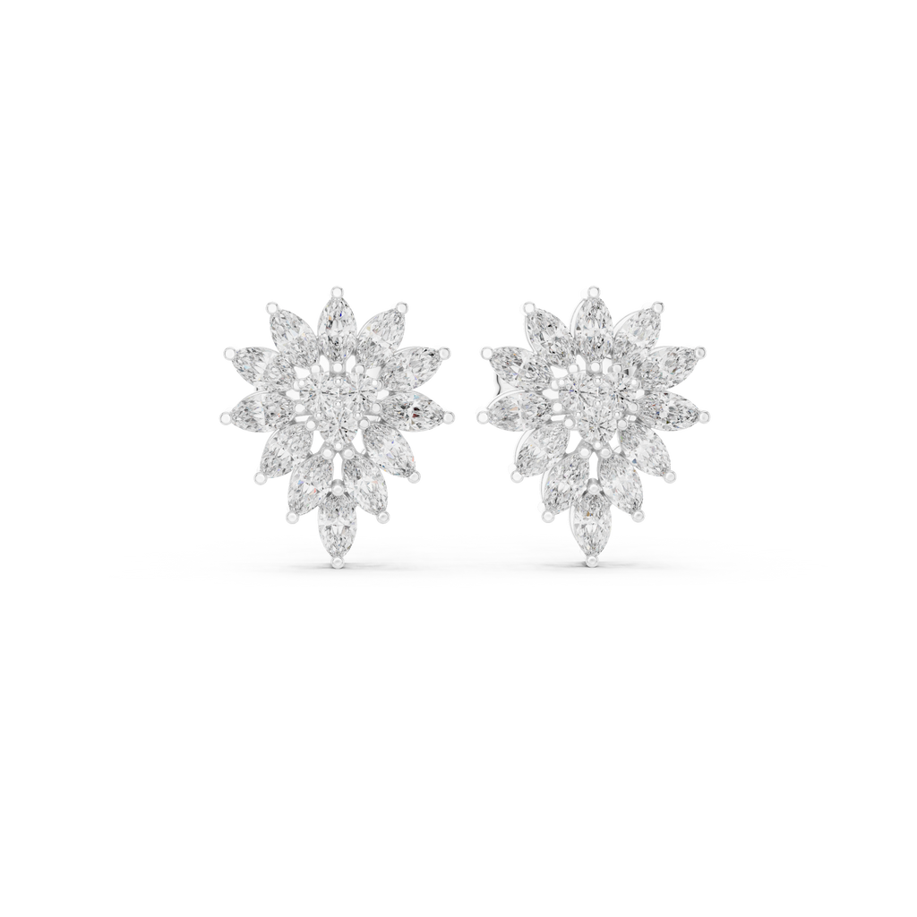 0.62 CT Marquise Diamond Floral Burst Stud Earrings