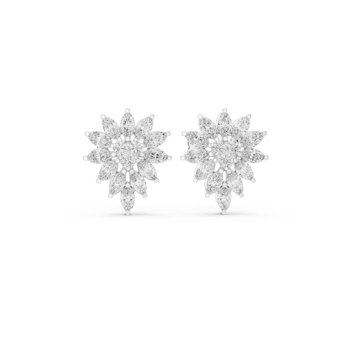 Marquise Diamond Floral Burst Stud Earrings — Jewelix Atelier
