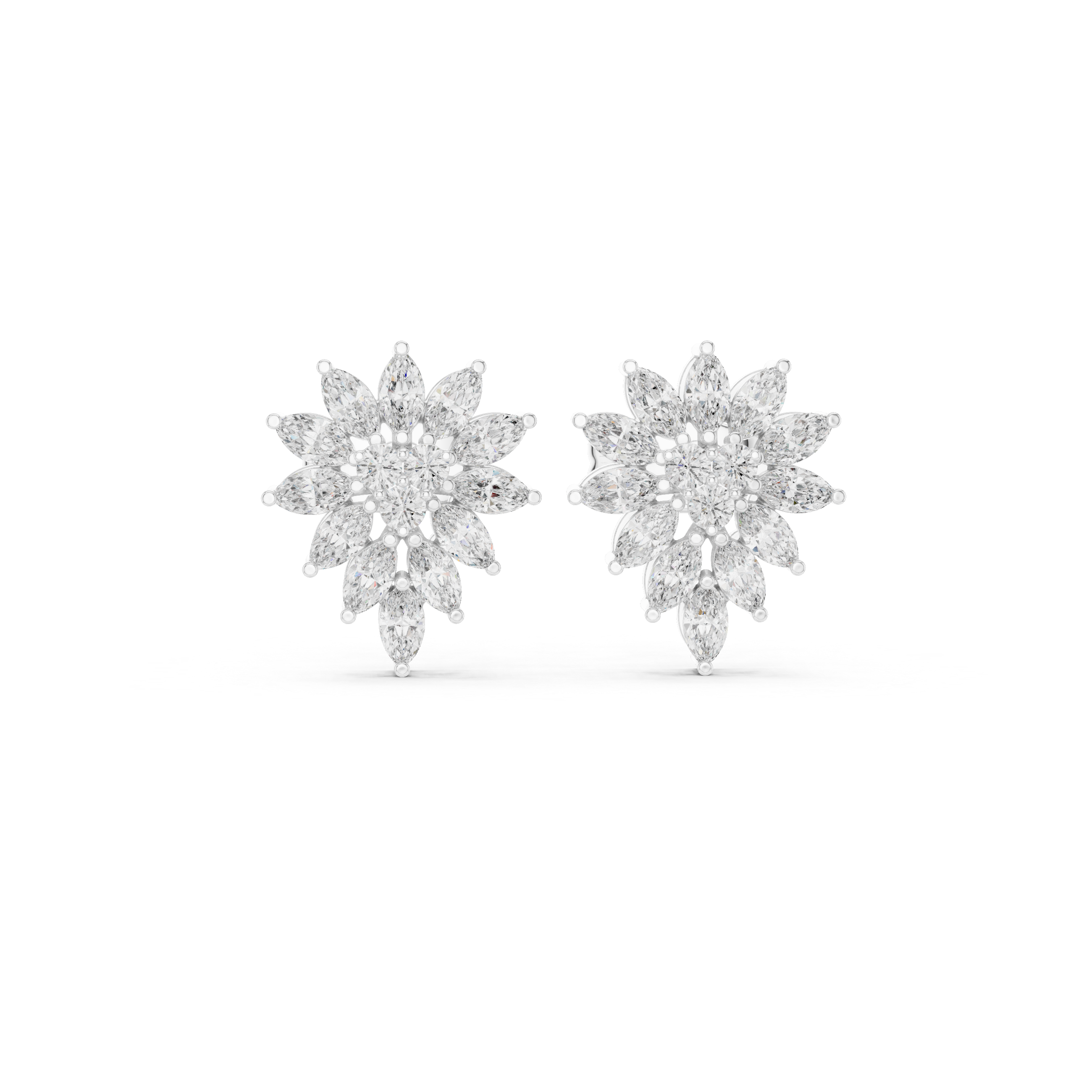 0.62 CT Marquise Diamond Floral Burst Stud Earrings