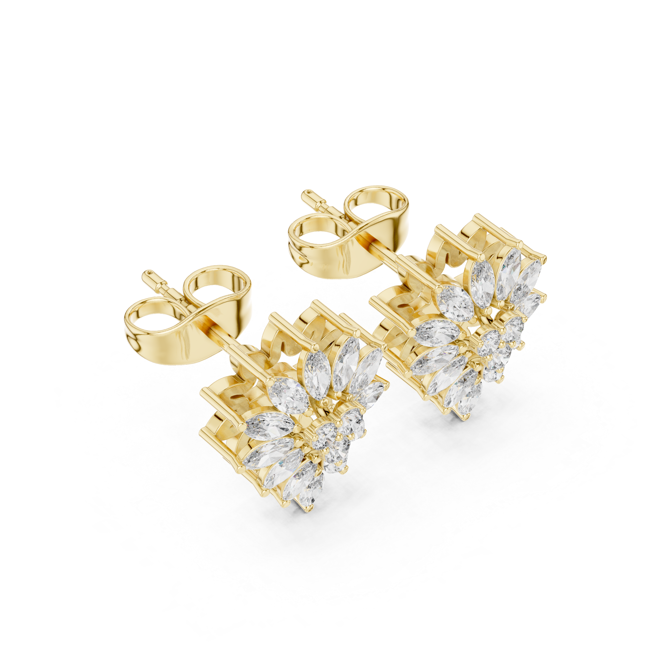 0.62 CT Marquise Diamond Floral Burst Stud Earrings