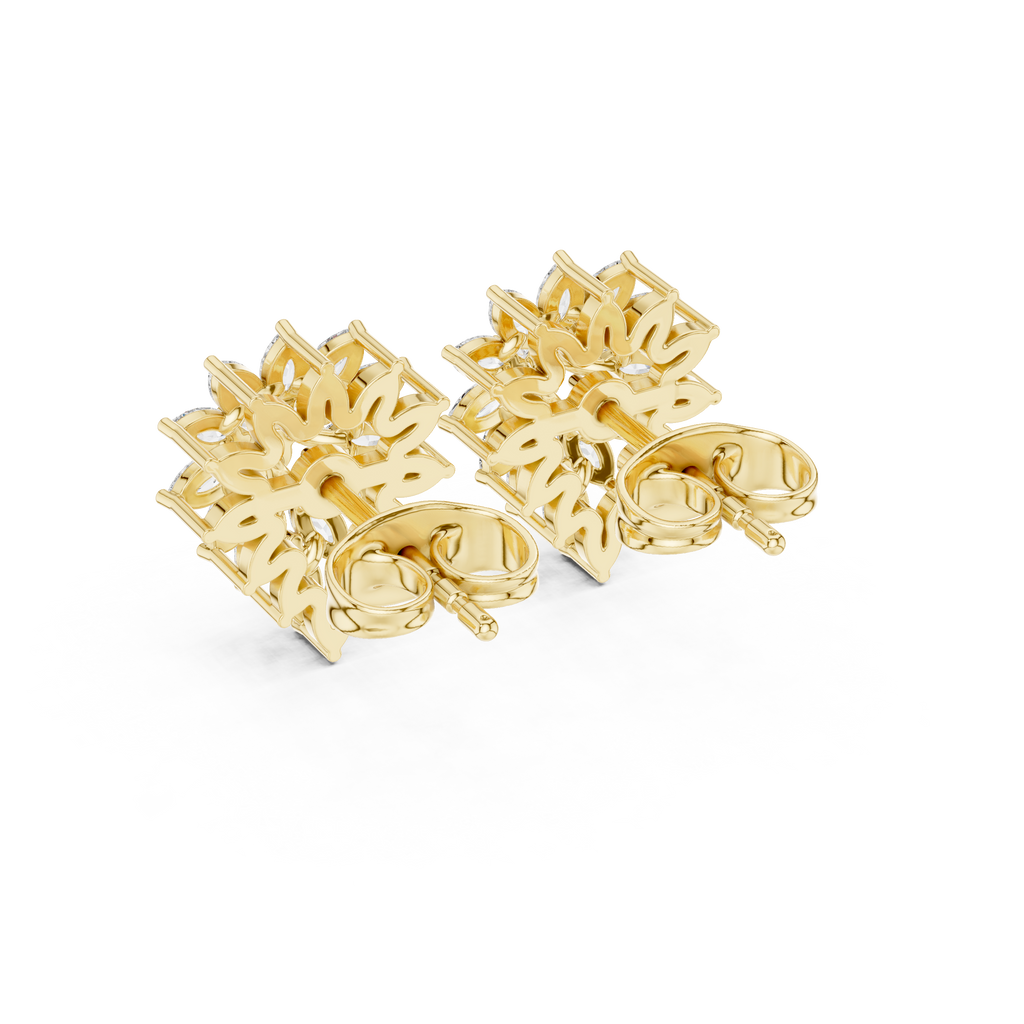 0.62 CT Marquise Diamond Floral Burst Stud Earrings