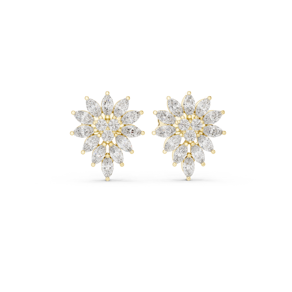 0.62 CT Marquise Diamond Floral Burst Stud Earrings