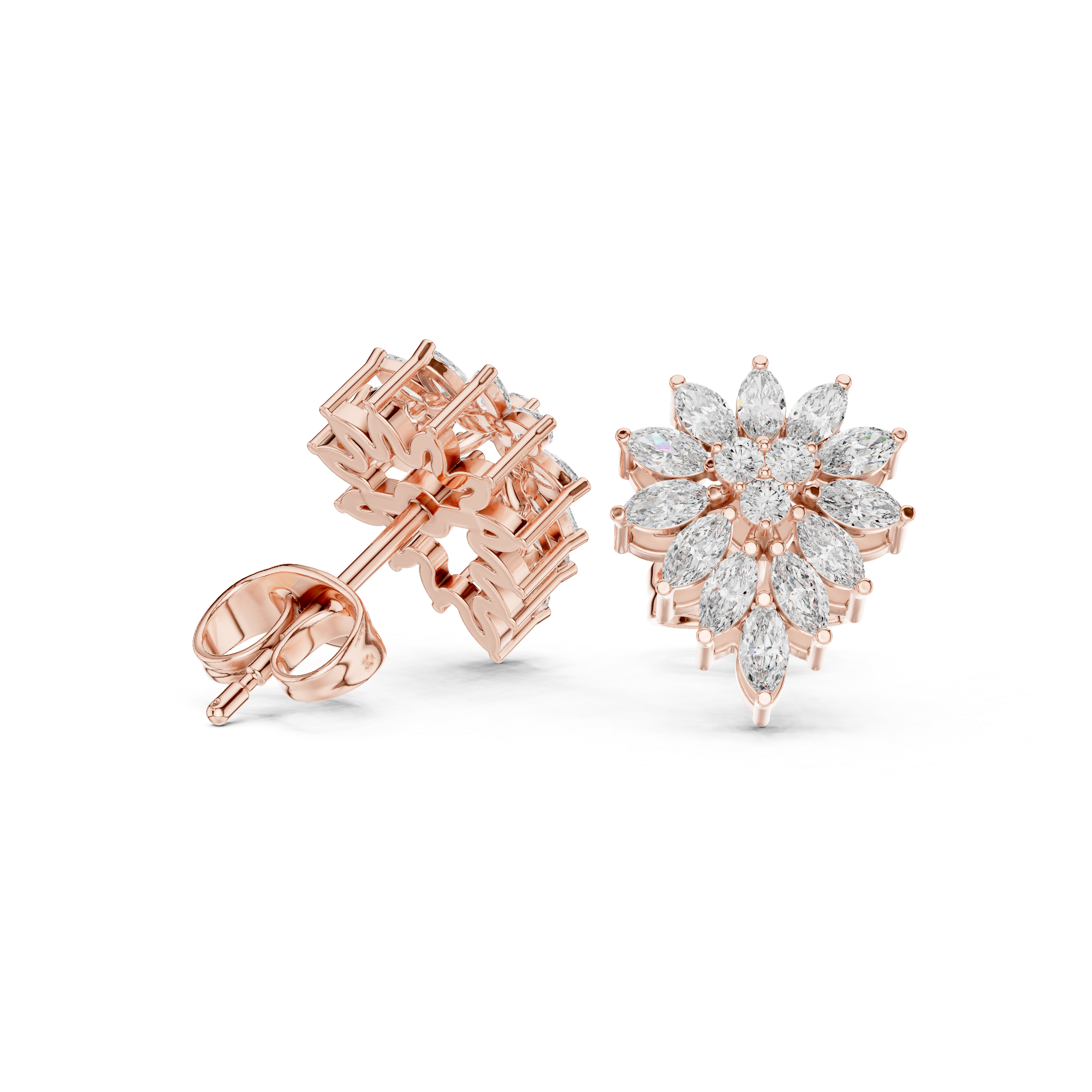 0.62 CT Marquise Diamond Floral Burst Stud Earrings