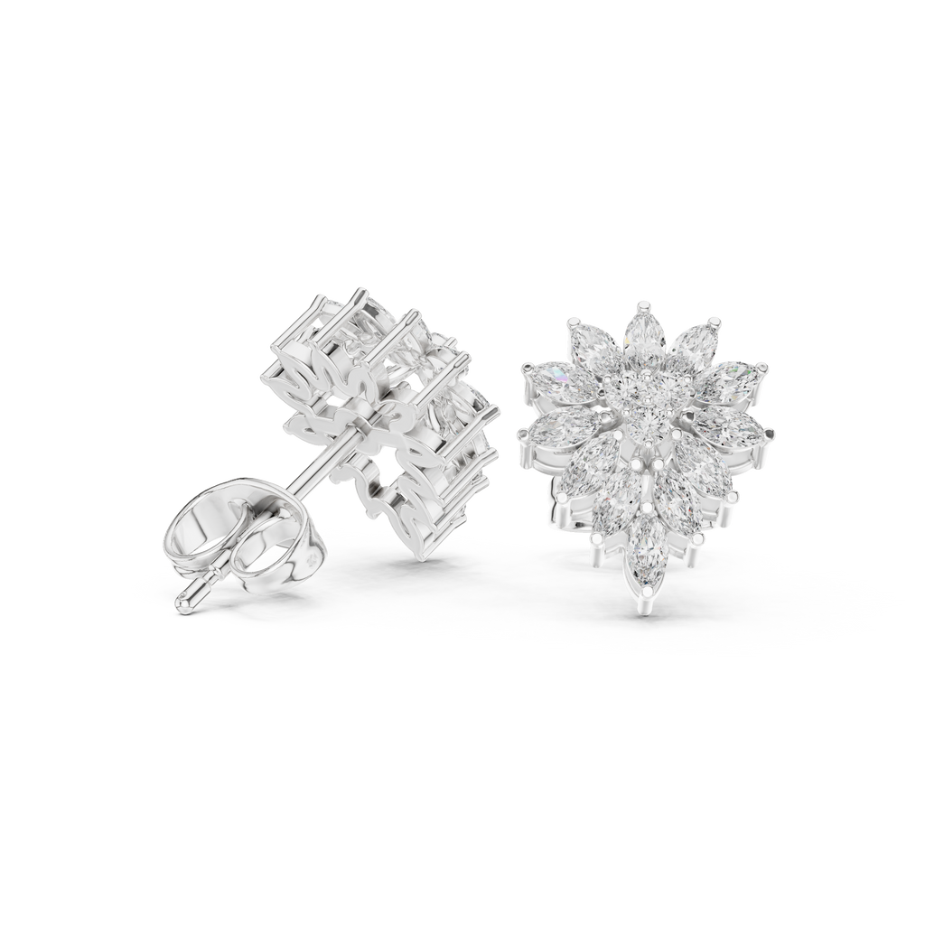 0.62 CT Marquise Diamond Floral Burst Stud Earrings