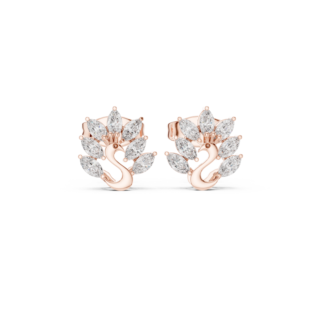 Marquise Diamond Swan Motif Stud Earrings, gallery image — Jewelix Atelier