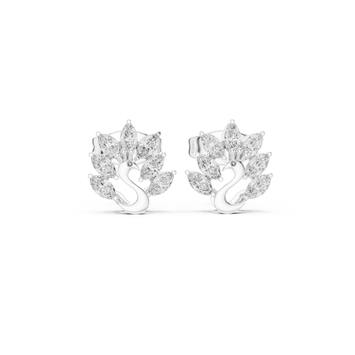 Marquise Diamond Swan Motif Stud Earrings — Jewelix Atelier