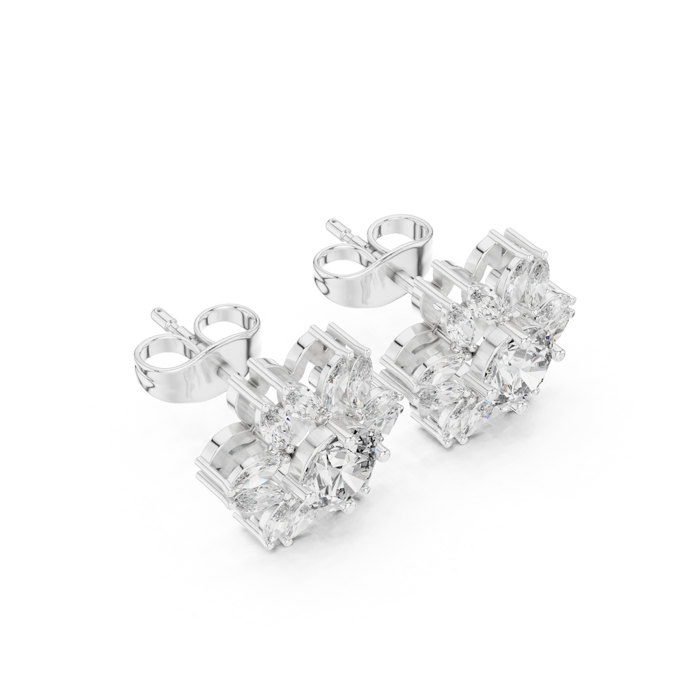 0.96 CT Round & Marquise Diamond Sunburst Floral Stud Earrings