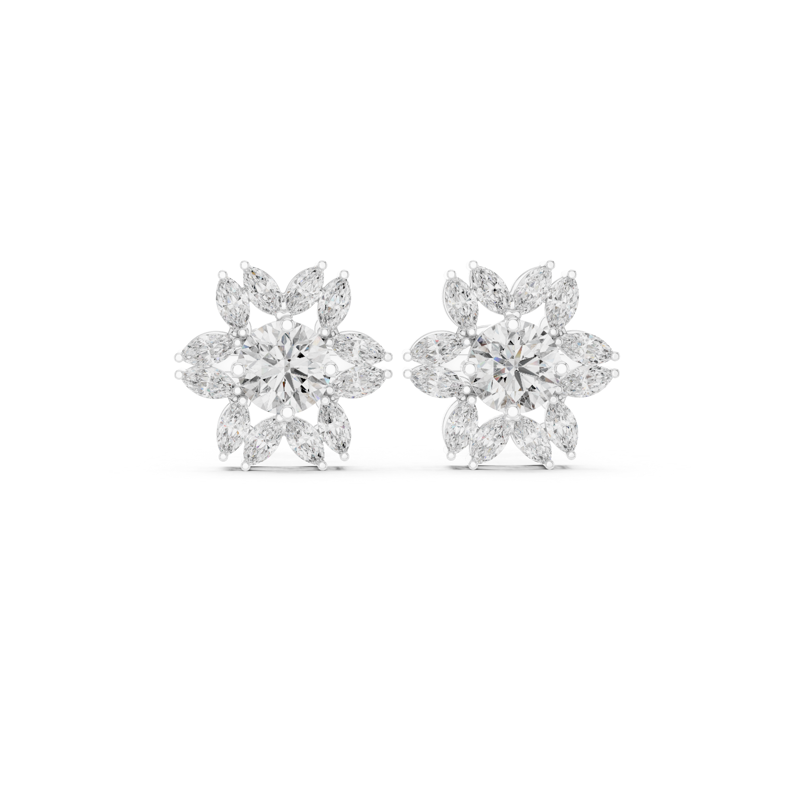 0.96 CT Round & Marquise Diamond Sunburst Floral Stud Earrings