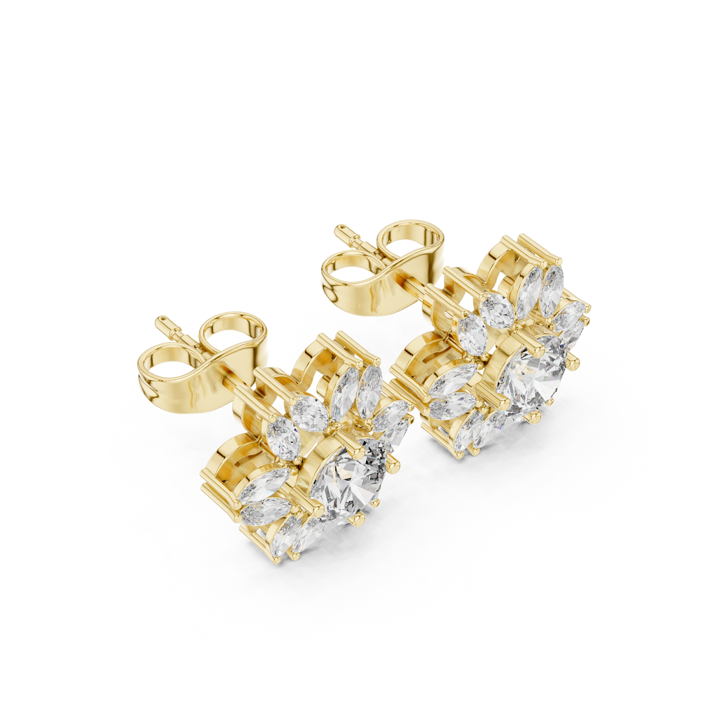 0.96 CT Round & Marquise Diamond Sunburst Floral Stud Earrings