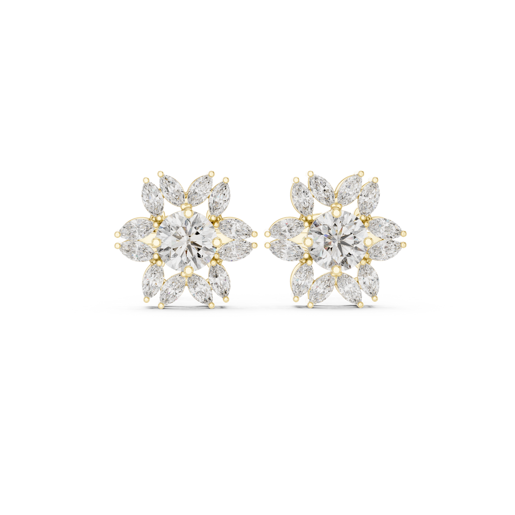 0.96 CT Round & Marquise Diamond Sunburst Floral Stud Earrings