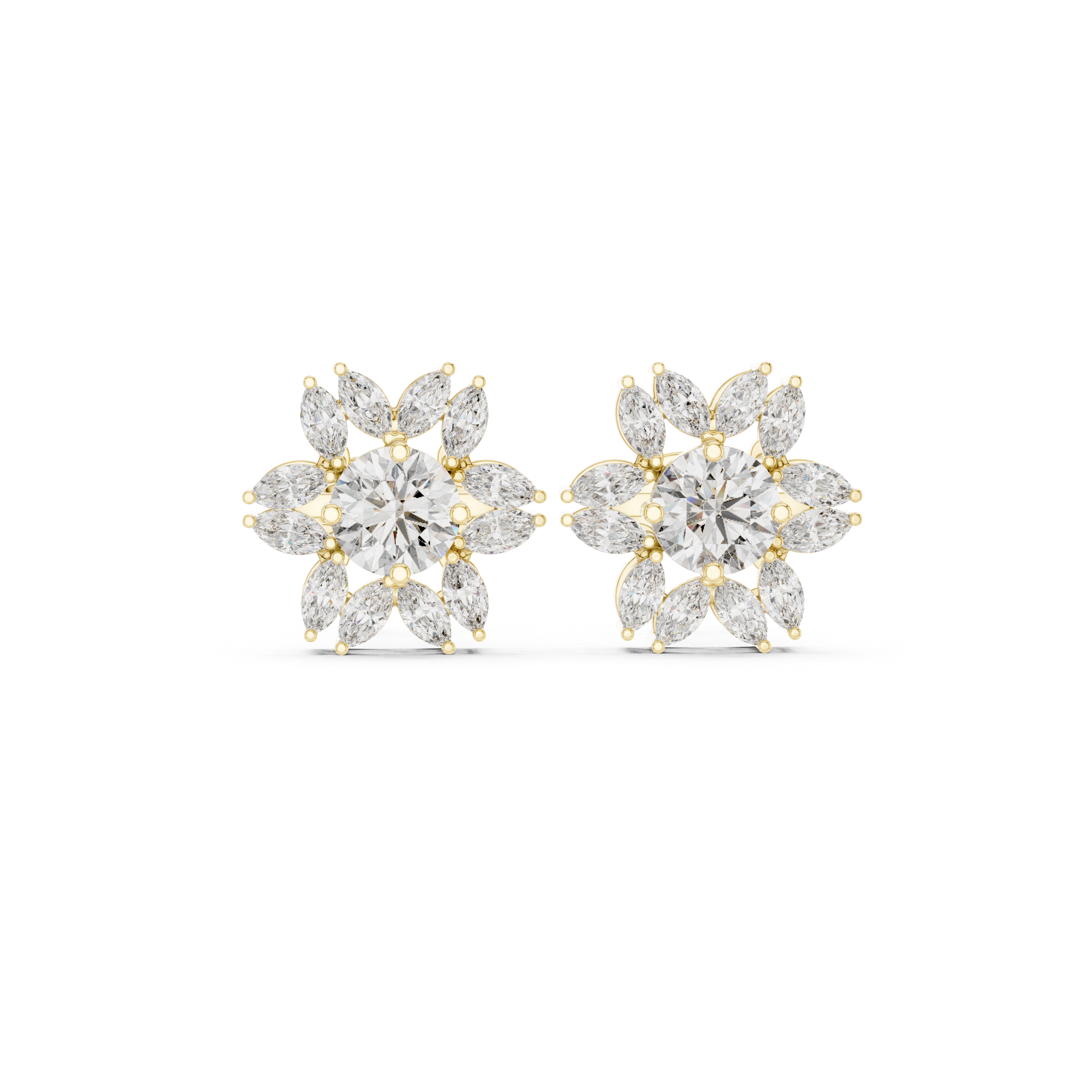0.96 CT Round & Marquise Diamond Sunburst Floral Stud Earrings