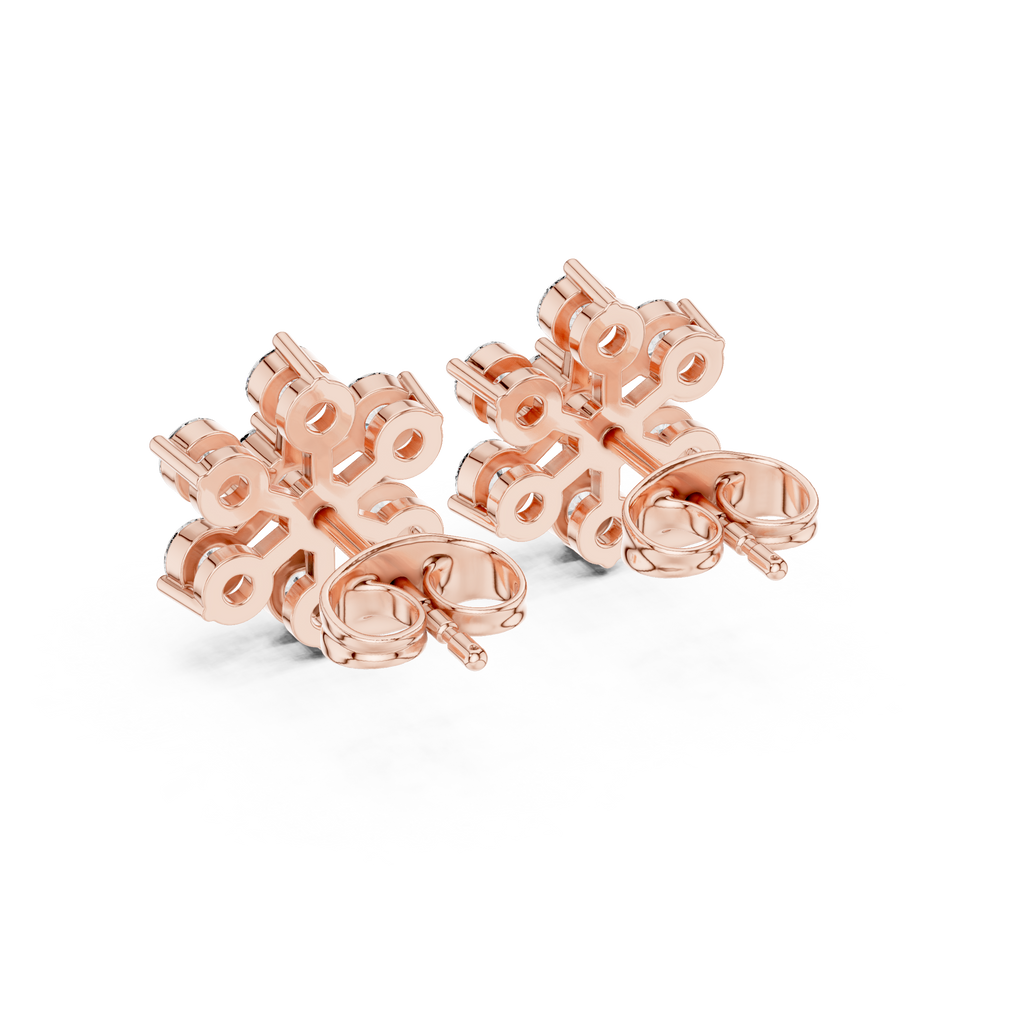 0.91 CT Round Diamond Floral Cluster Stud Earrings