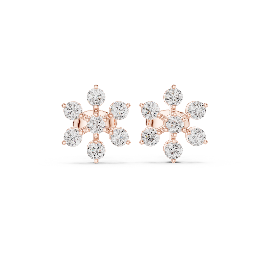 0.91 CT Round Diamond Floral Cluster Stud Earrings