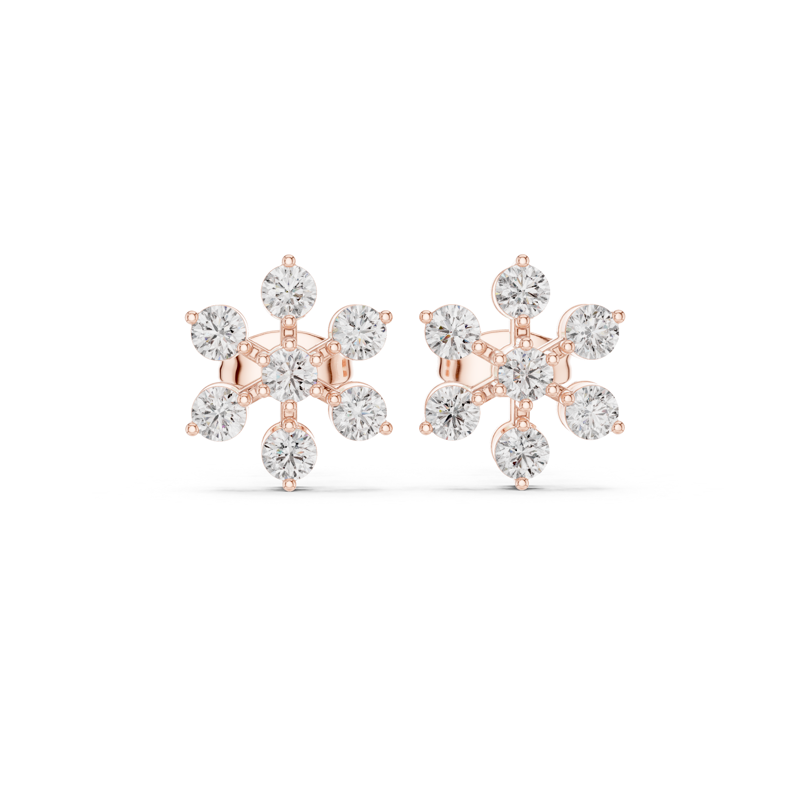 0.91 CT Round Diamond Floral Cluster Stud Earrings