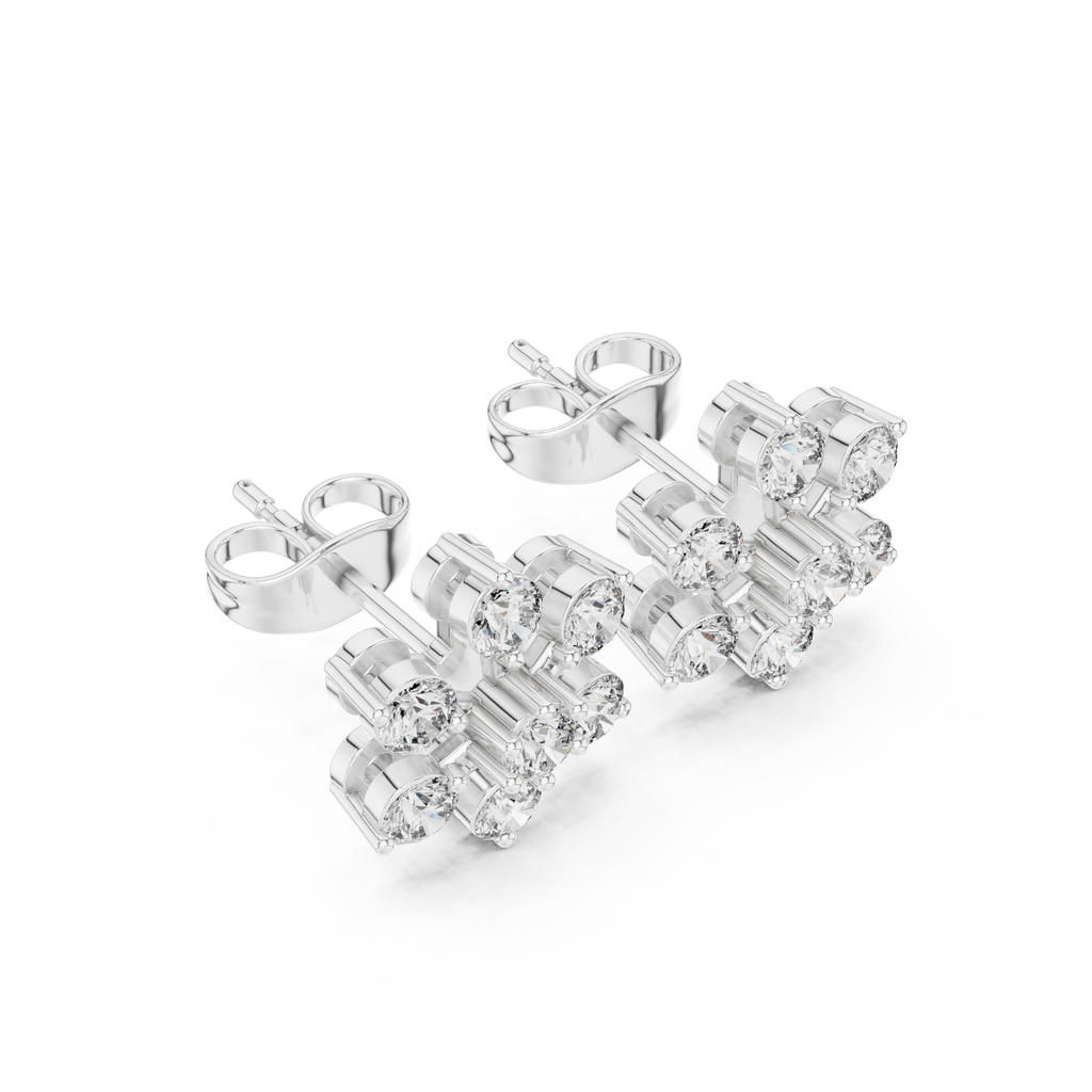 0.91 CT Round Diamond Floral Cluster Stud Earrings