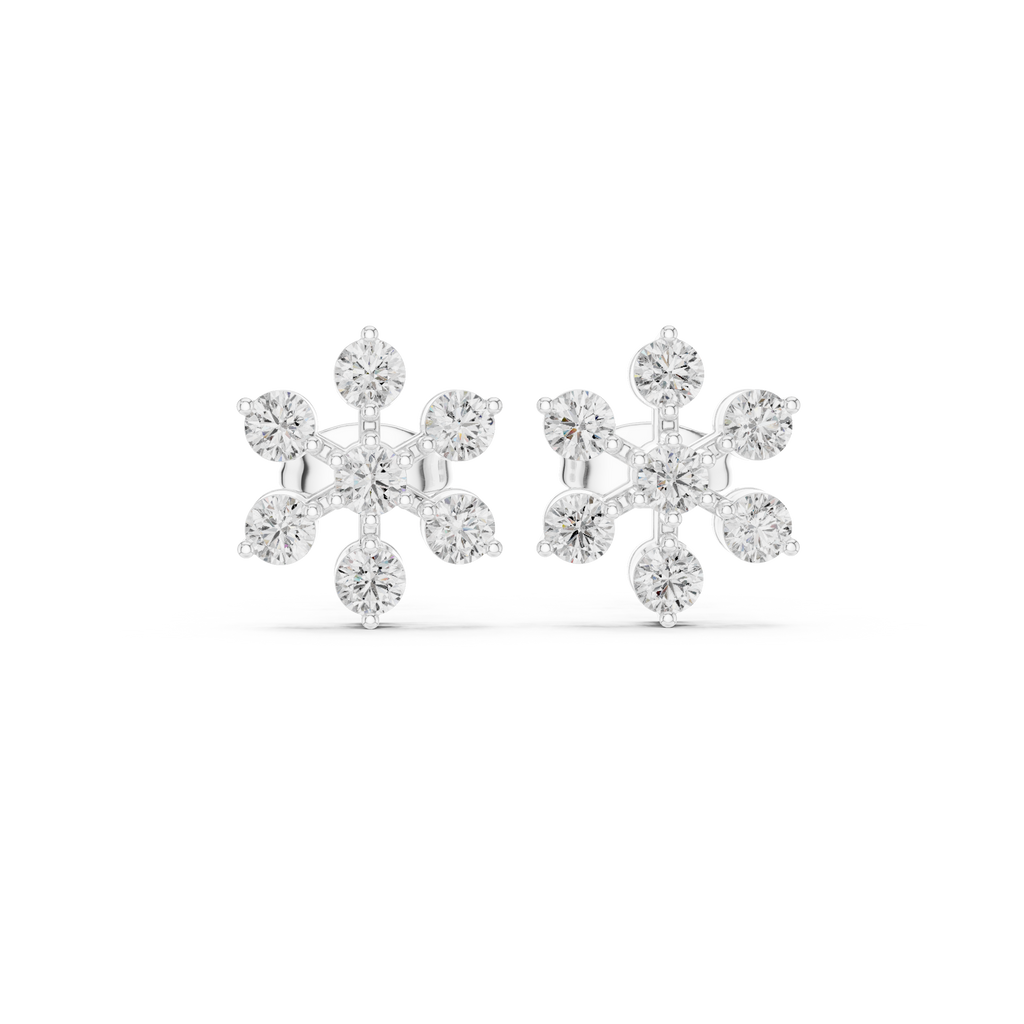 0.91 CT Round Diamond Floral Cluster Stud Earrings