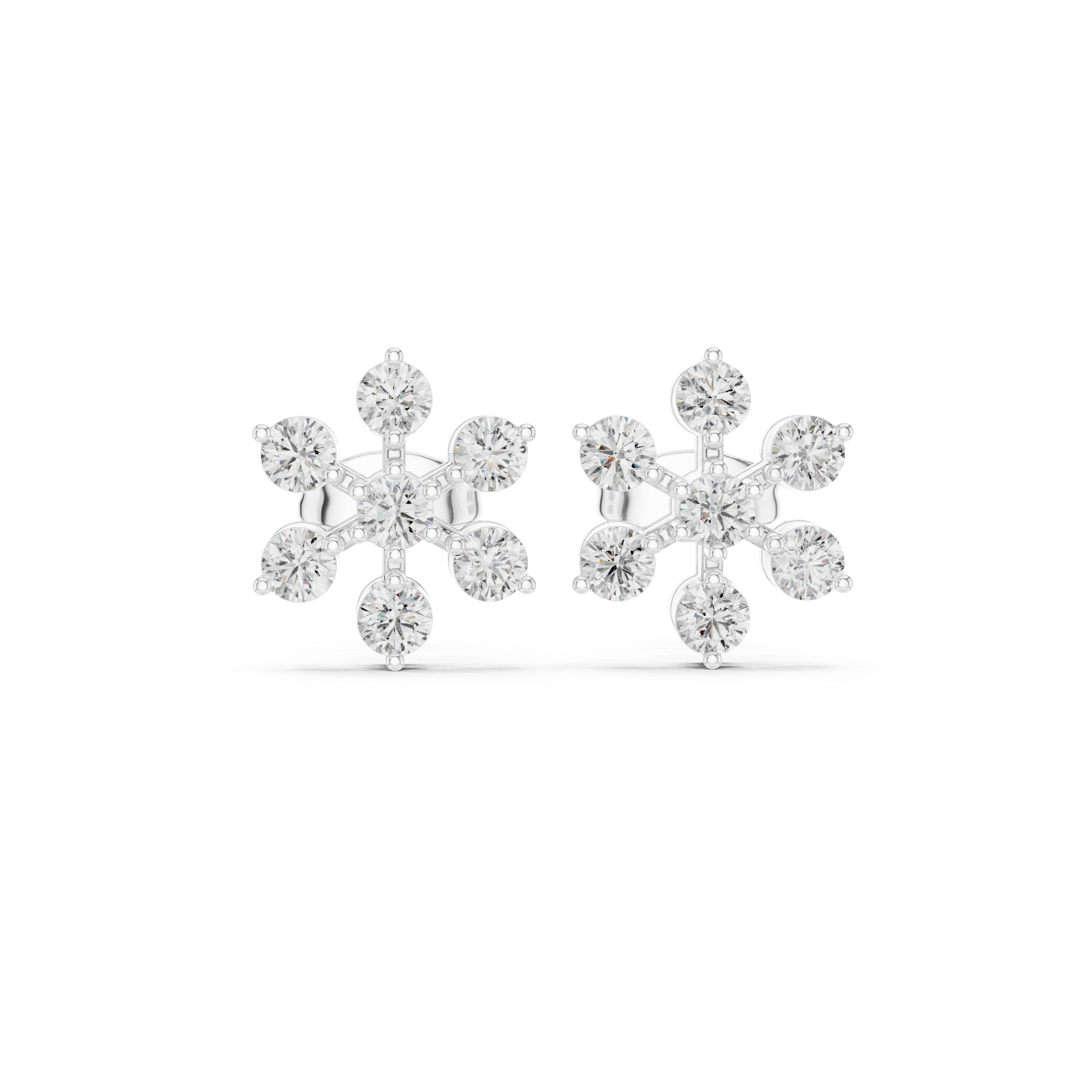 0.91 CT Round Diamond Floral Cluster Stud Earrings