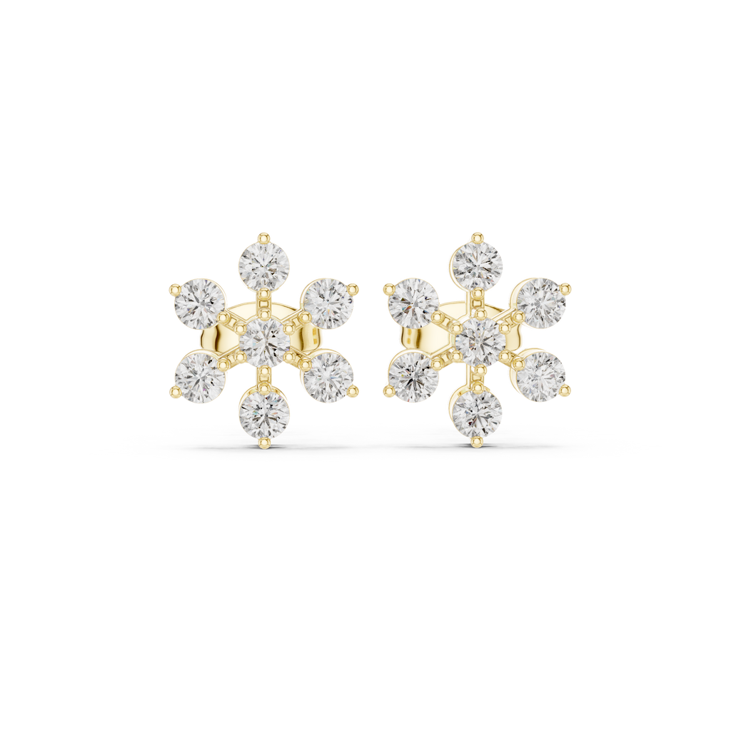 0.91 CT Round Diamond Floral Cluster Stud Earrings