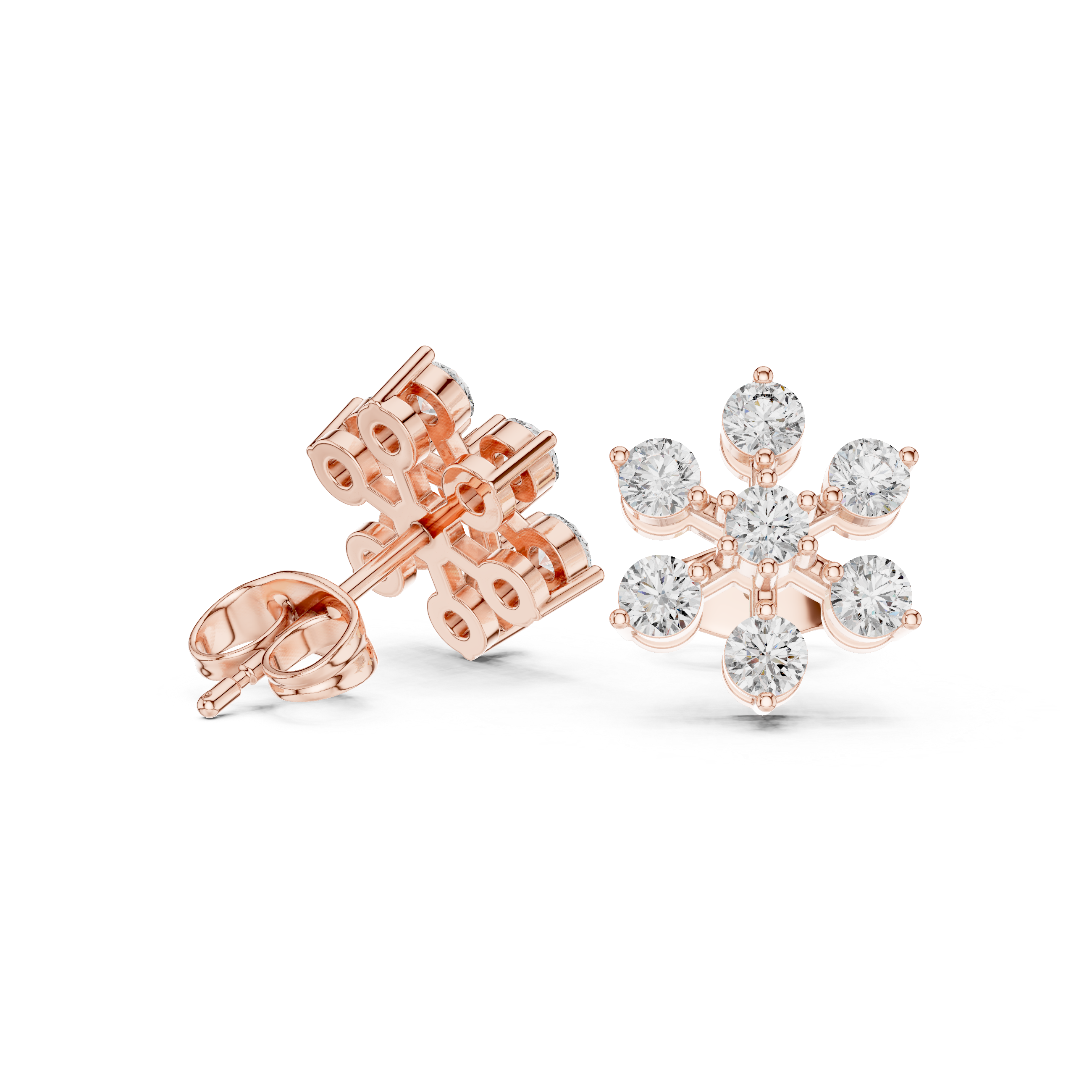 0.91 CT Round Diamond Floral Cluster Stud Earrings