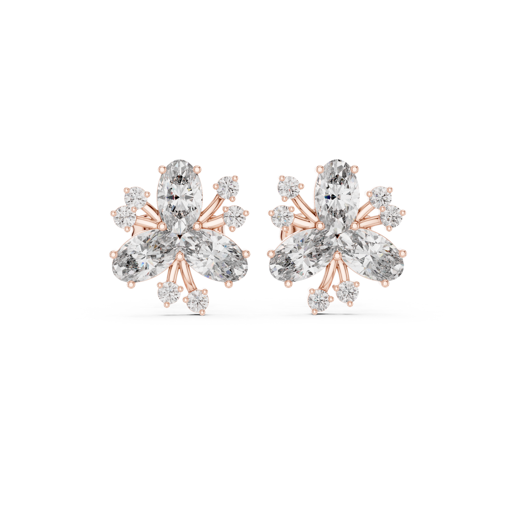 1.16 CT Oval Floral Diamond Stud Earrings