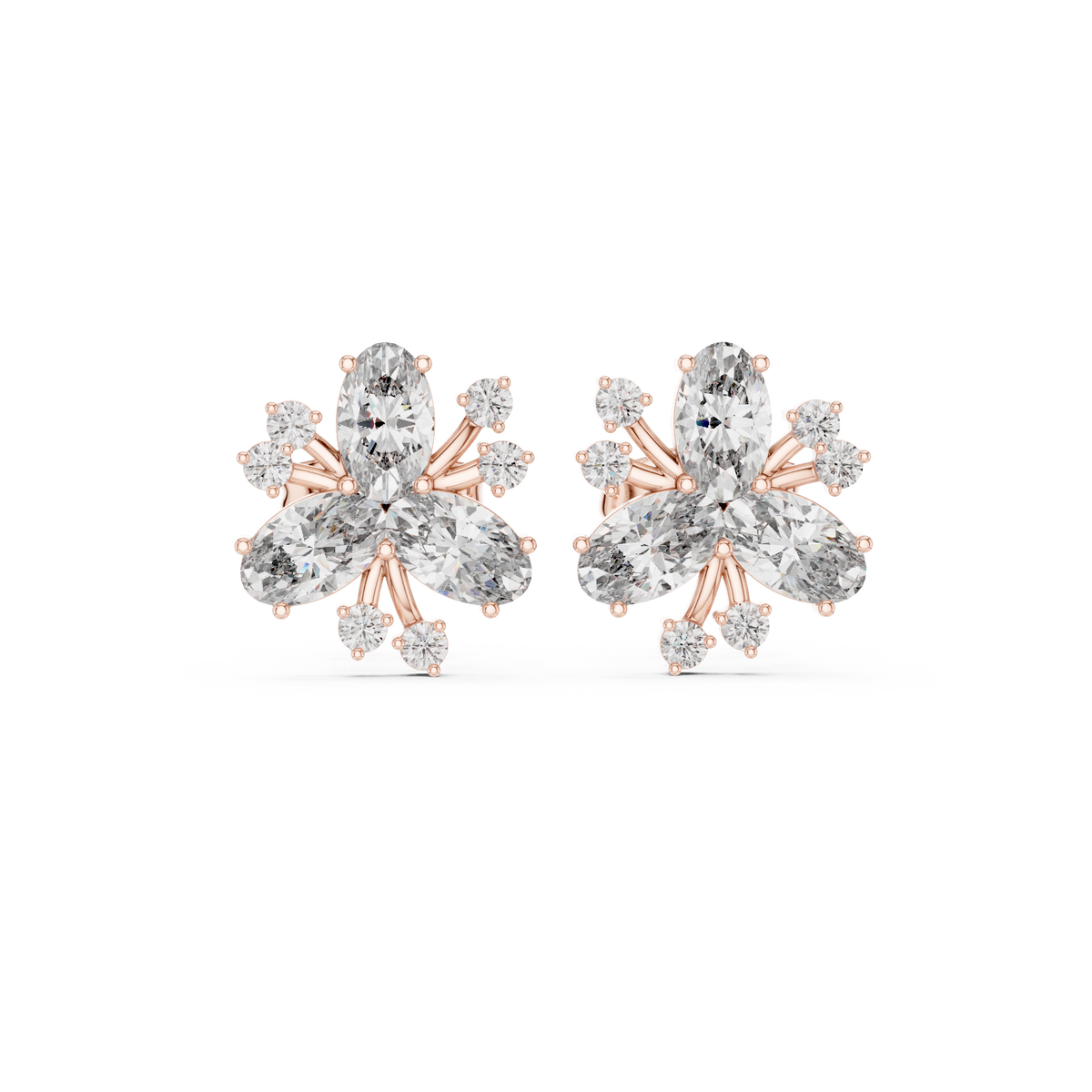 Oval Floral Diamond Stud Earrings, gallery image — Jewelix Atelier
