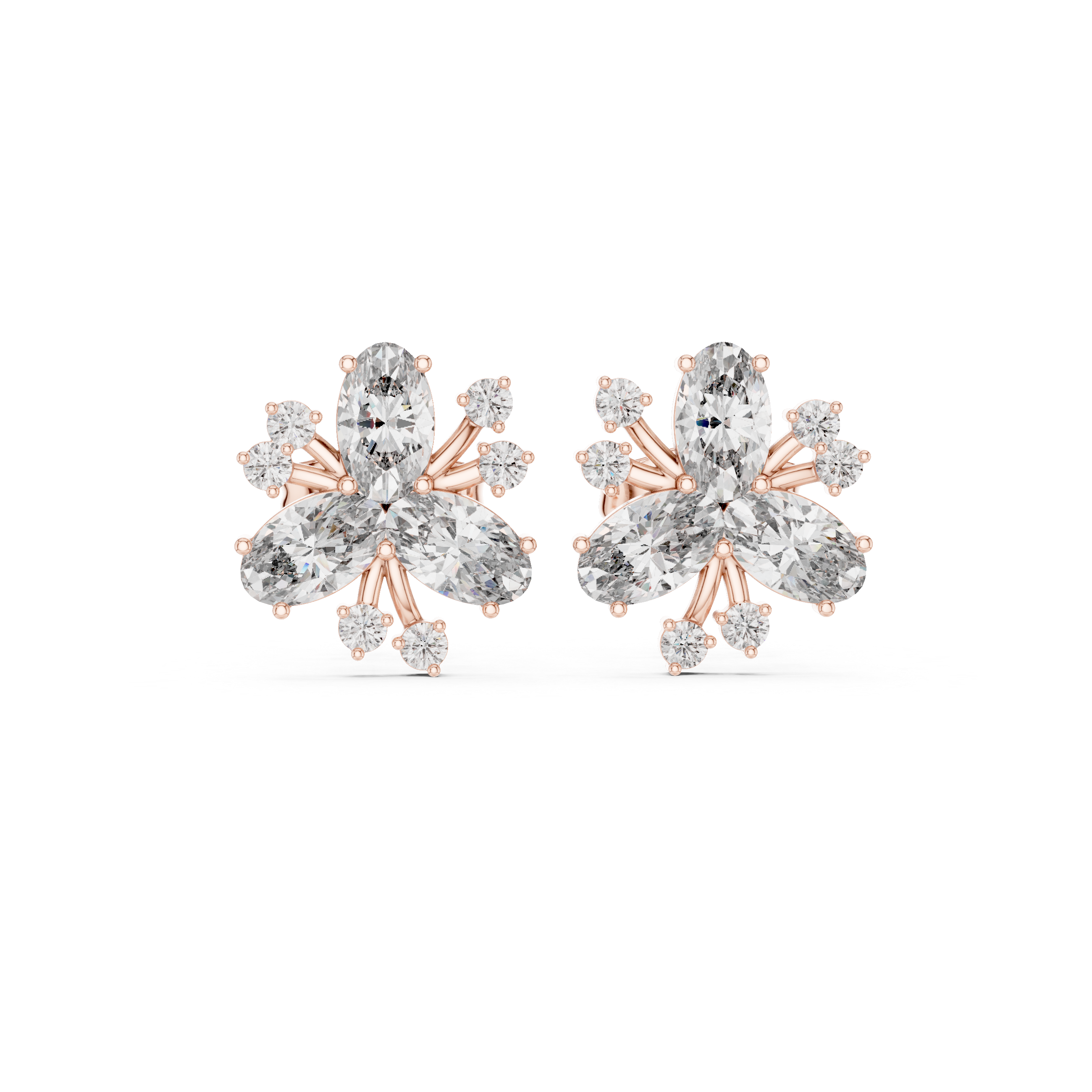 1.16 CT Oval Floral Diamond Stud Earrings