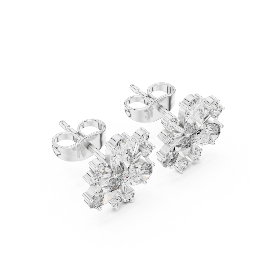 1.16 CT Oval Floral Diamond Stud Earrings