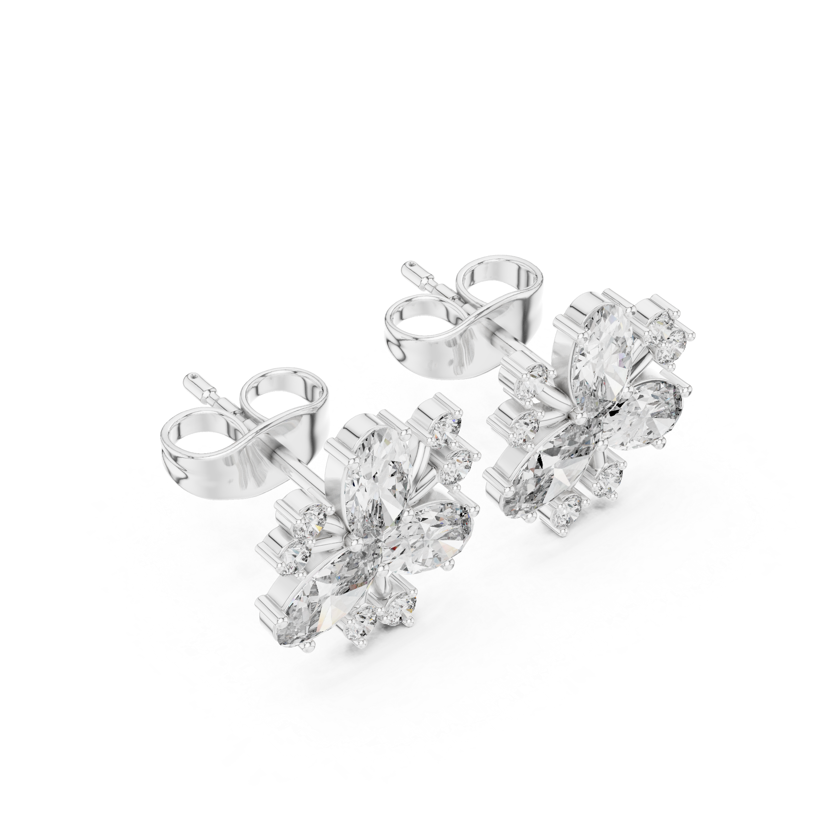 1.16 CT Oval Floral Diamond Stud Earrings