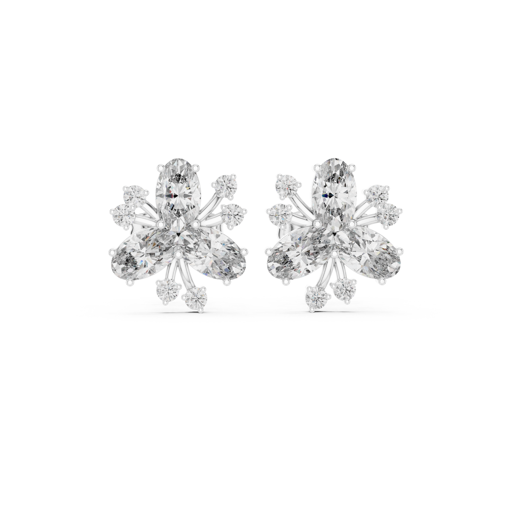 1.16 CT Oval Floral Diamond Stud Earrings