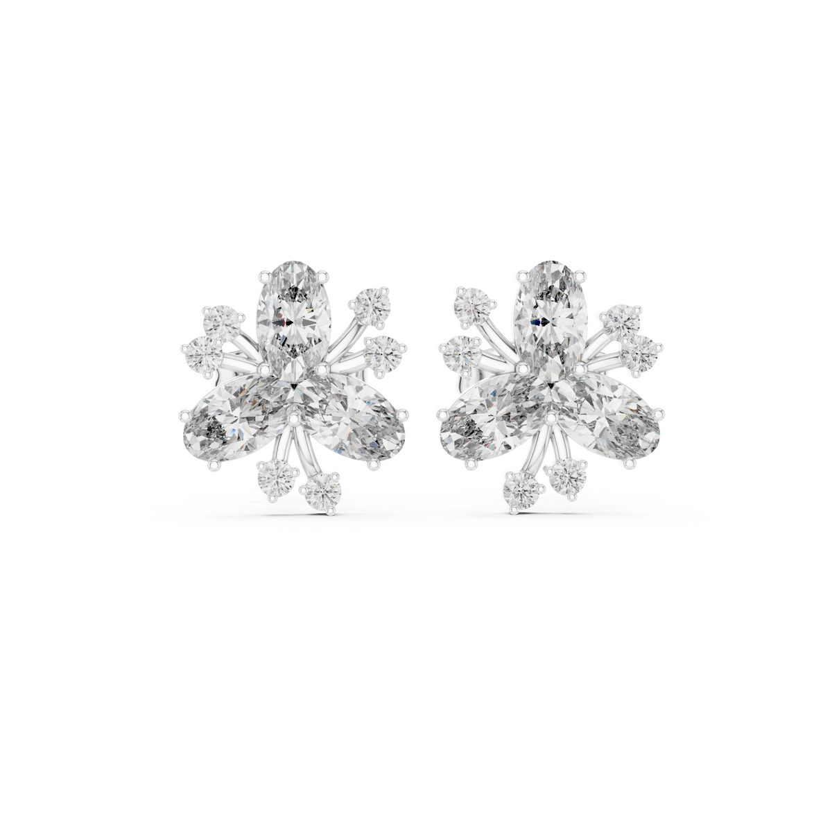 Oval Floral Diamond Stud Earrings — Jewelix Atelier