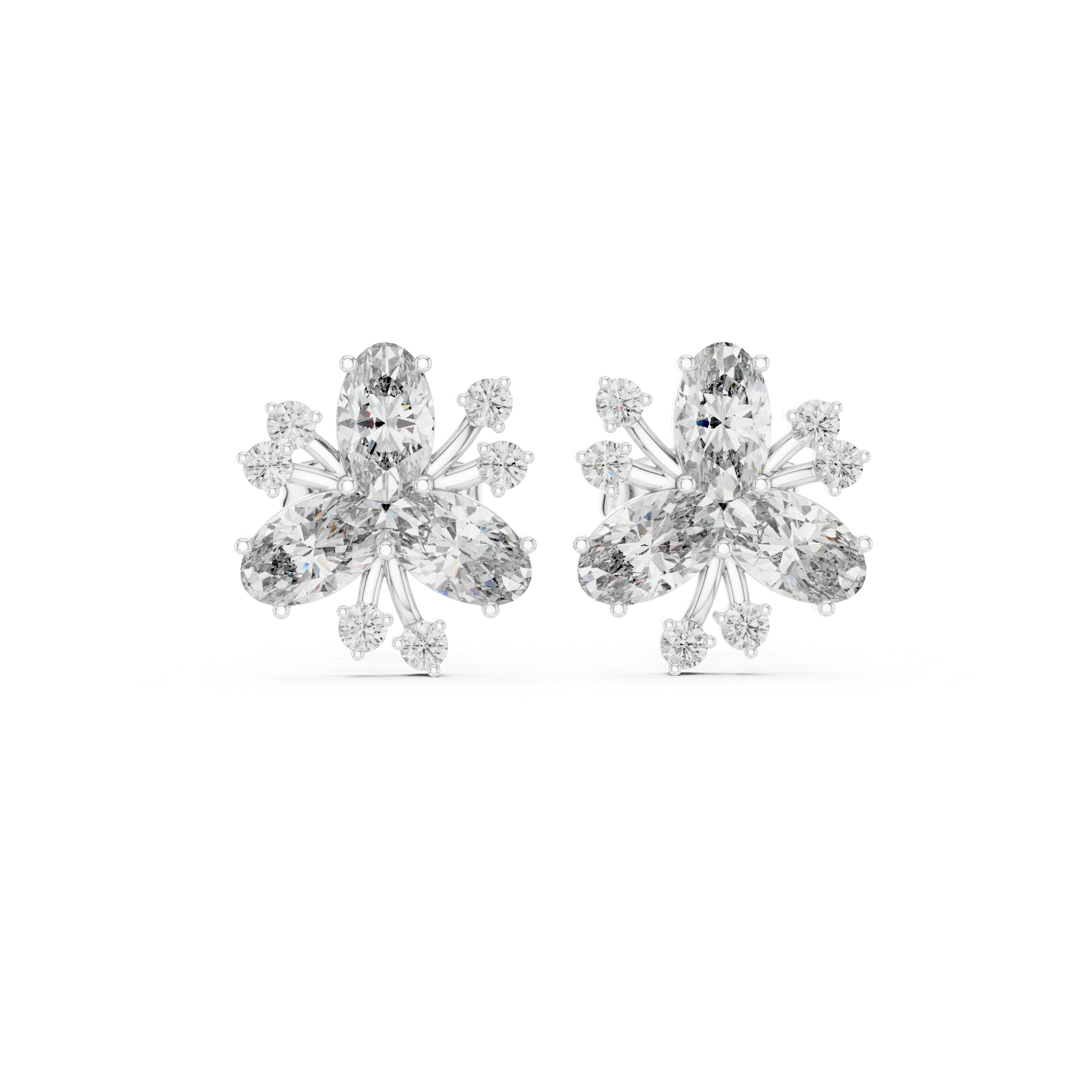 1.16 CT Oval Floral Diamond Stud Earrings